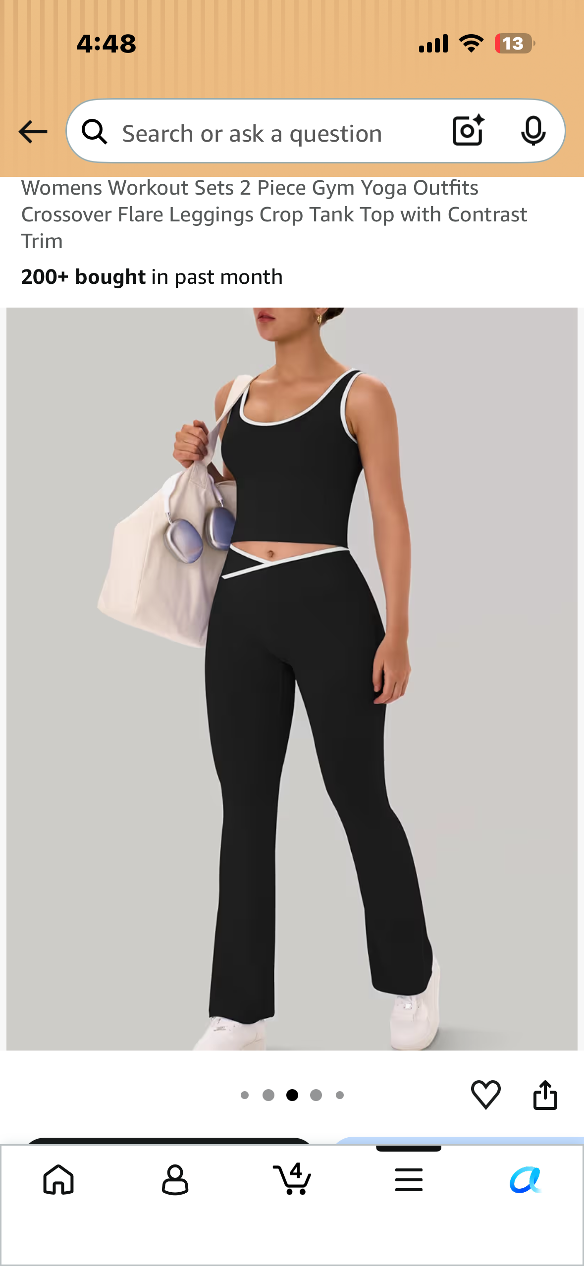 Womens Workout Sets 2 Piece Gym Yoga Outfits Crossover Flare Leggings Crop Tank Top with Contrast Trim (Size Medium)