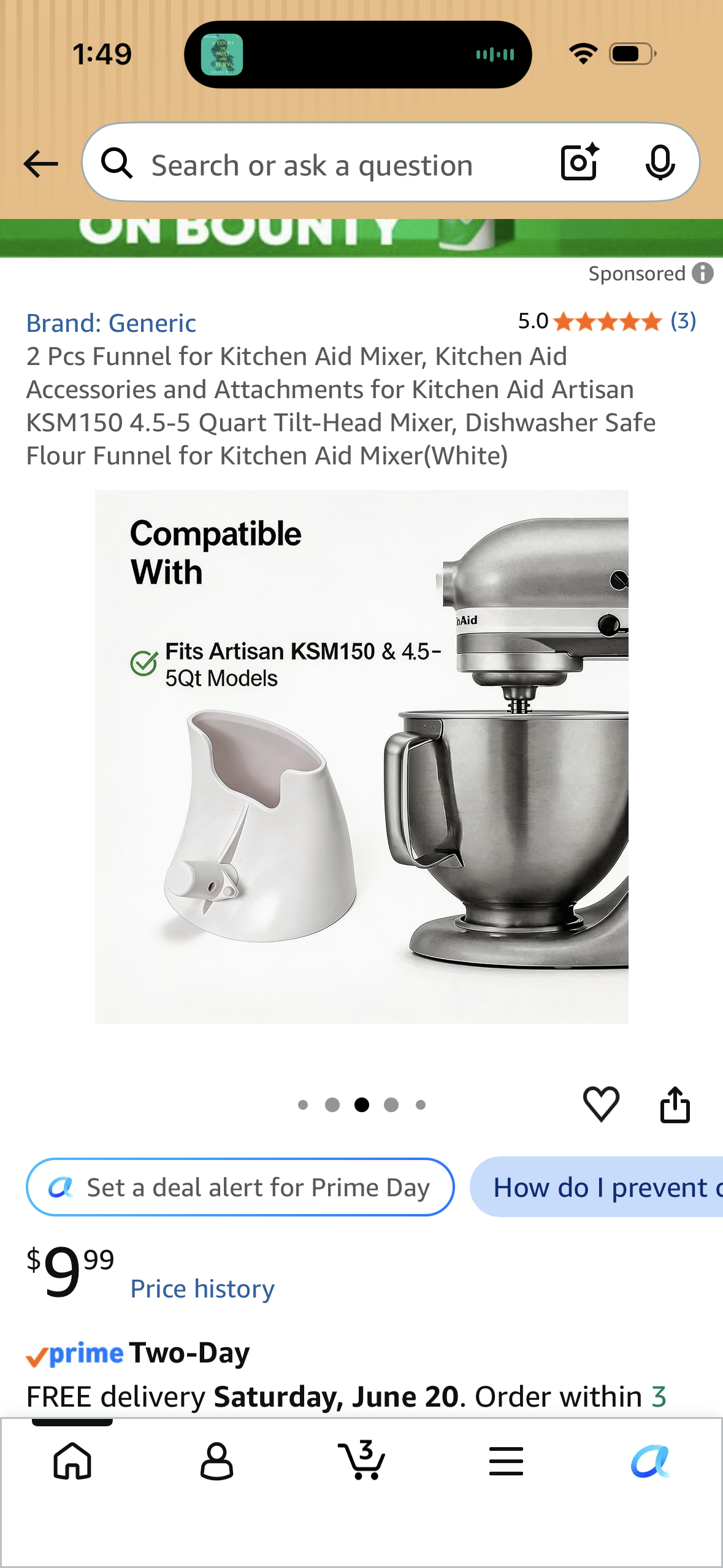 2 Pcs Funnel for Kitchen Aid Mixer, Kitchen Aid Accessories and Attachments for Kitchen Aid Artisan KSM150 4.5-5 Quart Tilt-Head Mixer, Dishwasher Safe Flour Funnel for Kitchen Aid Mixer(White)