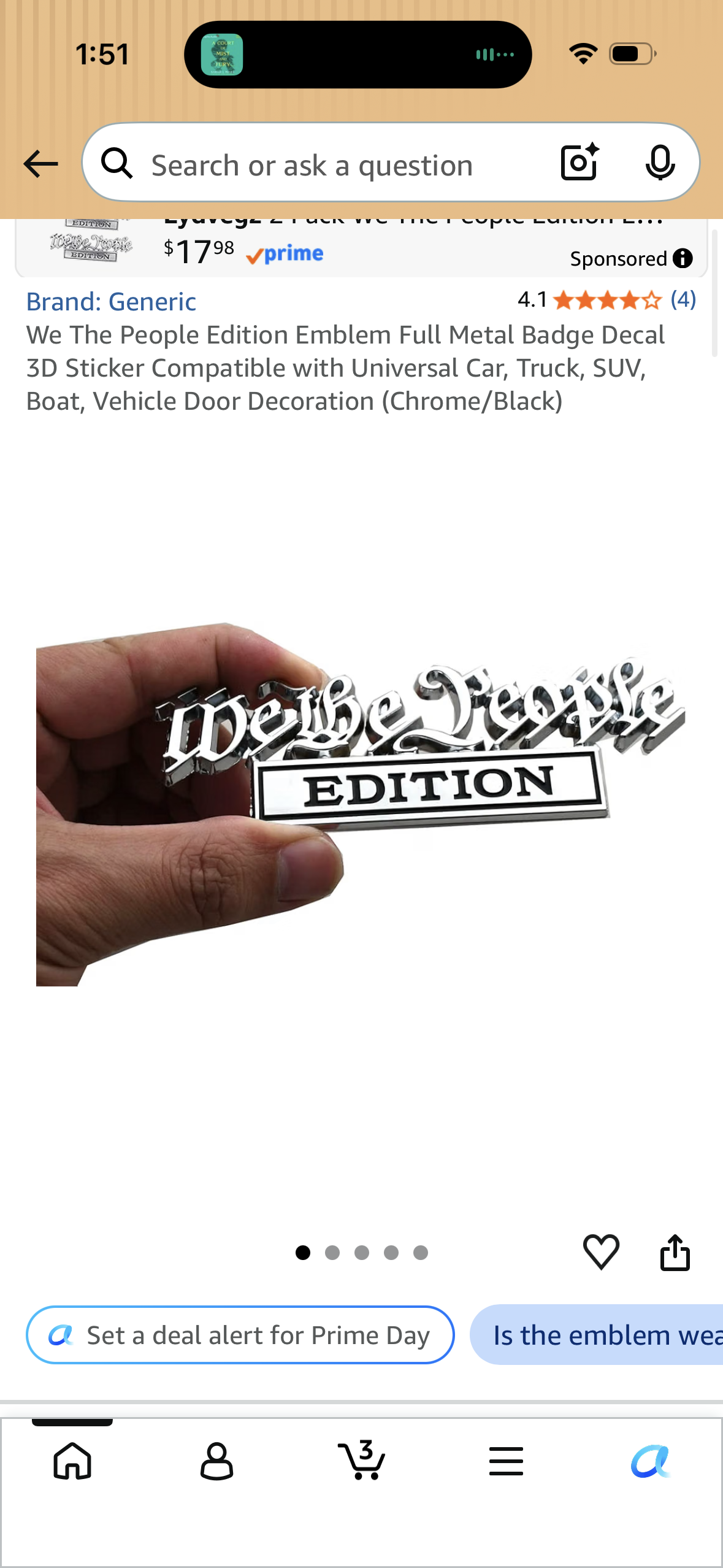 We The People Edition Emblem Full Metal Badge Decal 3D Sticker Compatible with Universal Car, Truck, SUV, Boat, Vehicle Door Decoration (Chrome/Black)