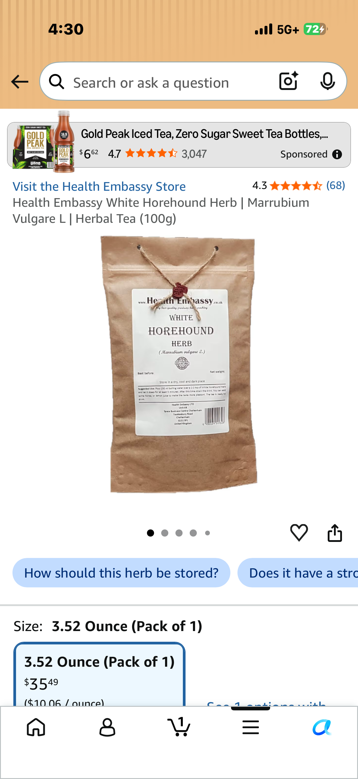 Health Embassy White Horehound Herb | Marrubium Vulgare L | Herbal Tea (100g