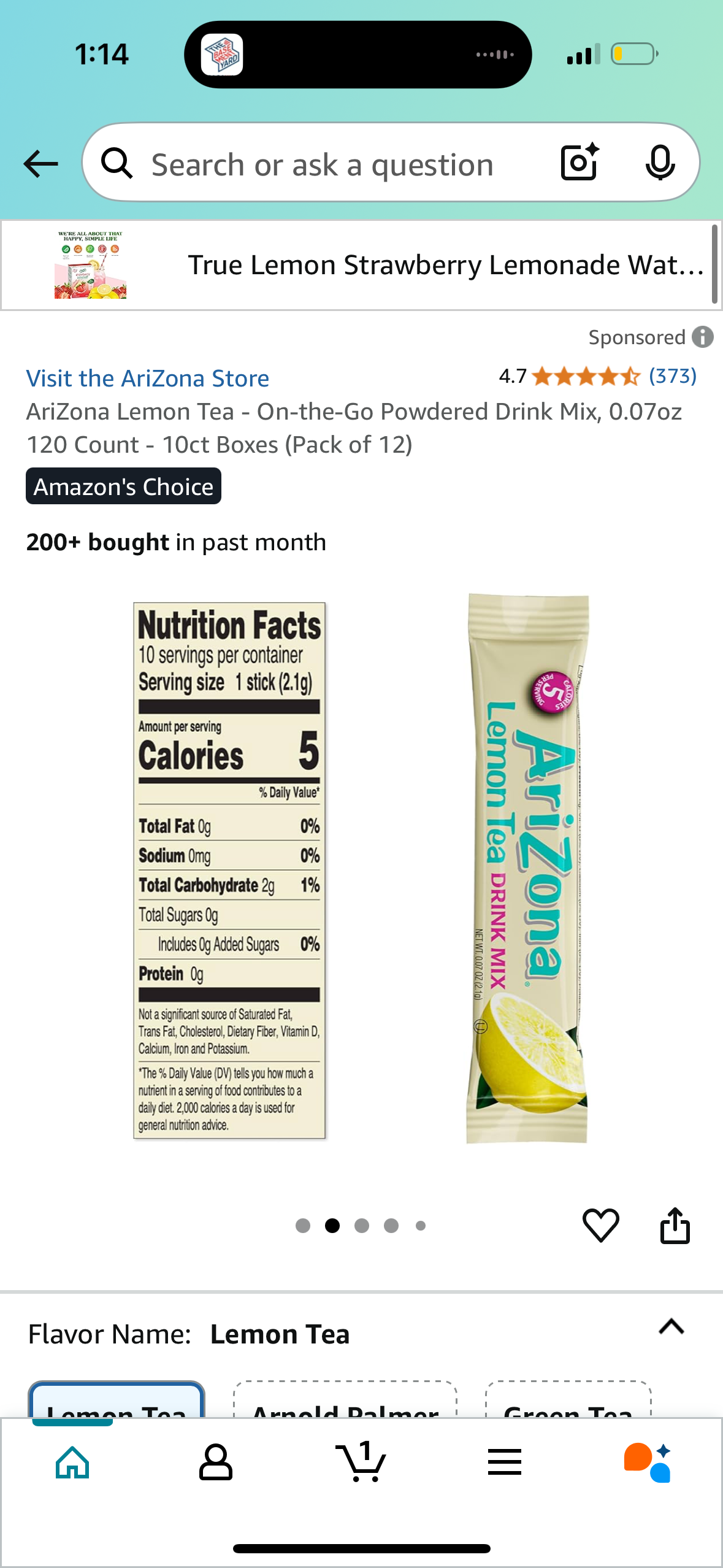 AriZona Lemon Tea - On-the-Go Powdered Drink Mix, 0.07oz 120 Count - 10ct Boxes (Pack of 12)