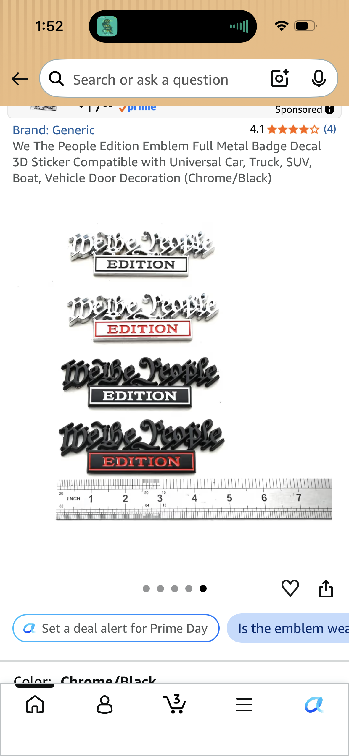 We The People Edition Emblem Full Metal Badge Decal 3D Sticker Compatible with Universal Car, Truck, SUV, Boat, Vehicle Door Decoration (Chrome/Black)