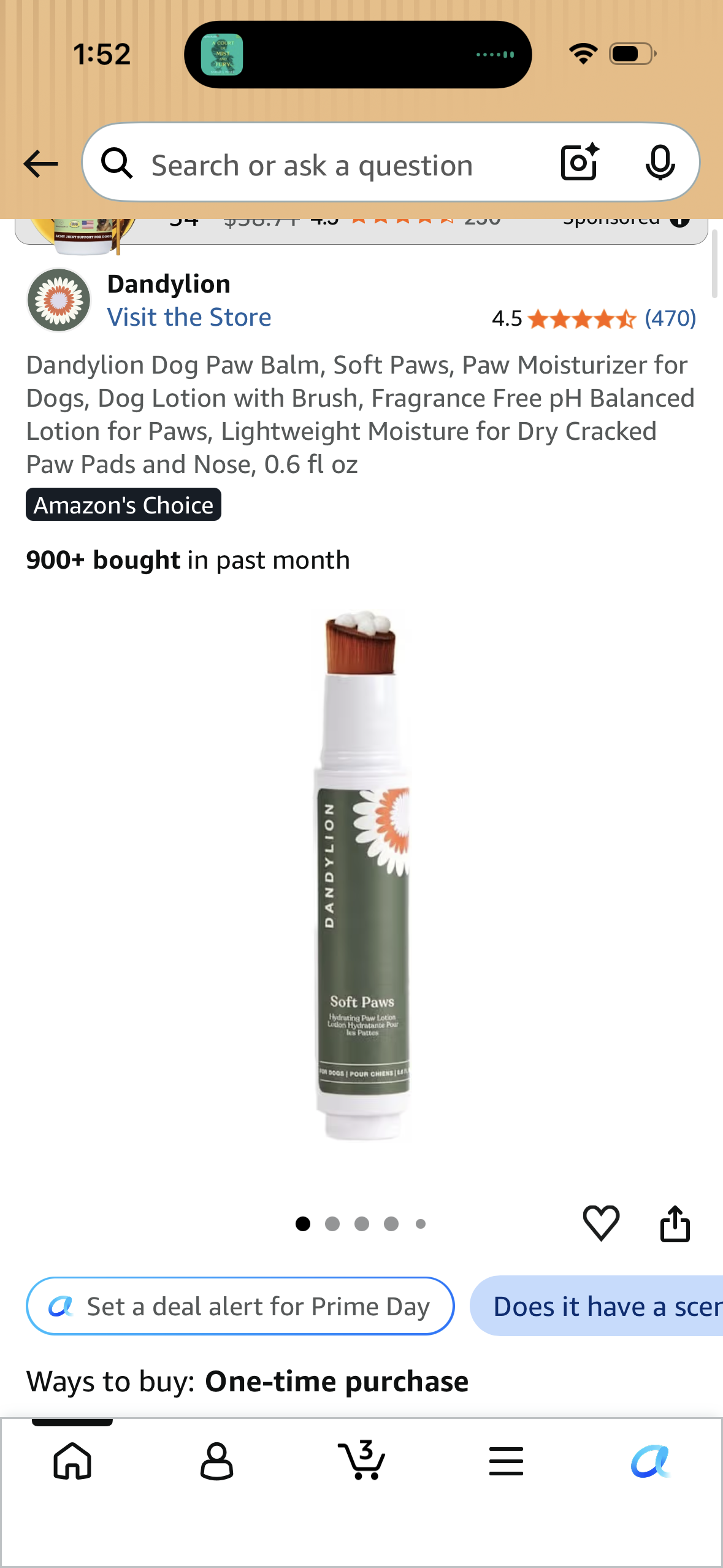 Dandylion Dog Paw Balm, Soft Paws, Paw Moisturizer for Dogs, Dog Lotion with Brush, Fragrance Free pH Balanced Lotion for Paws, Lightweight Moisture for Dry Cracked Paw Pads and Nose, 0.6 fl oz