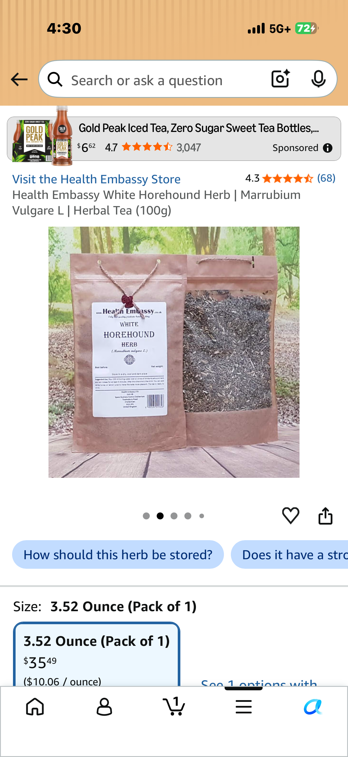 Health Embassy White Horehound Herb | Marrubium Vulgare L | Herbal Tea (100g