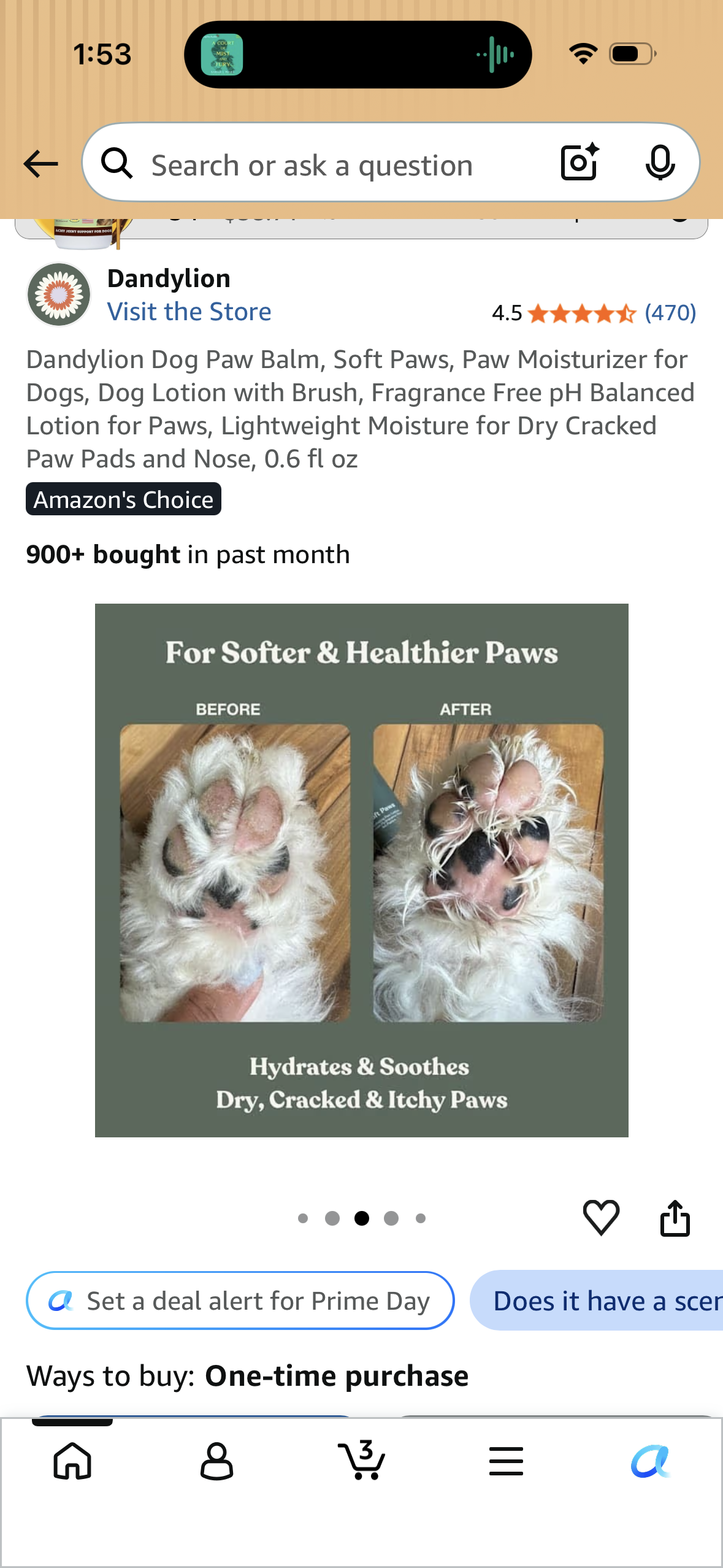 Dandylion Dog Paw Balm, Soft Paws, Paw Moisturizer for Dogs, Dog Lotion with Brush, Fragrance Free pH Balanced Lotion for Paws, Lightweight Moisture for Dry Cracked Paw Pads and Nose, 0.6 fl oz