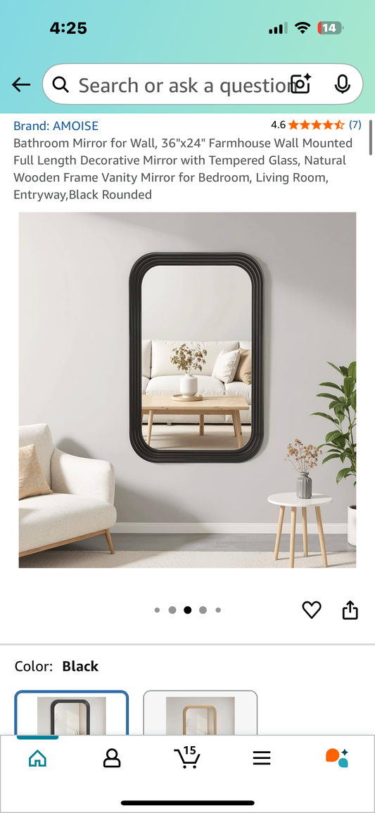 36"x24" Farmhouse Wall Mounted Decorative Mirror with Tempered Glass and Natural Wooden Frame, Vanity Mirror for Bedroom, Living Room, Entryway, Black Rounded (M373)