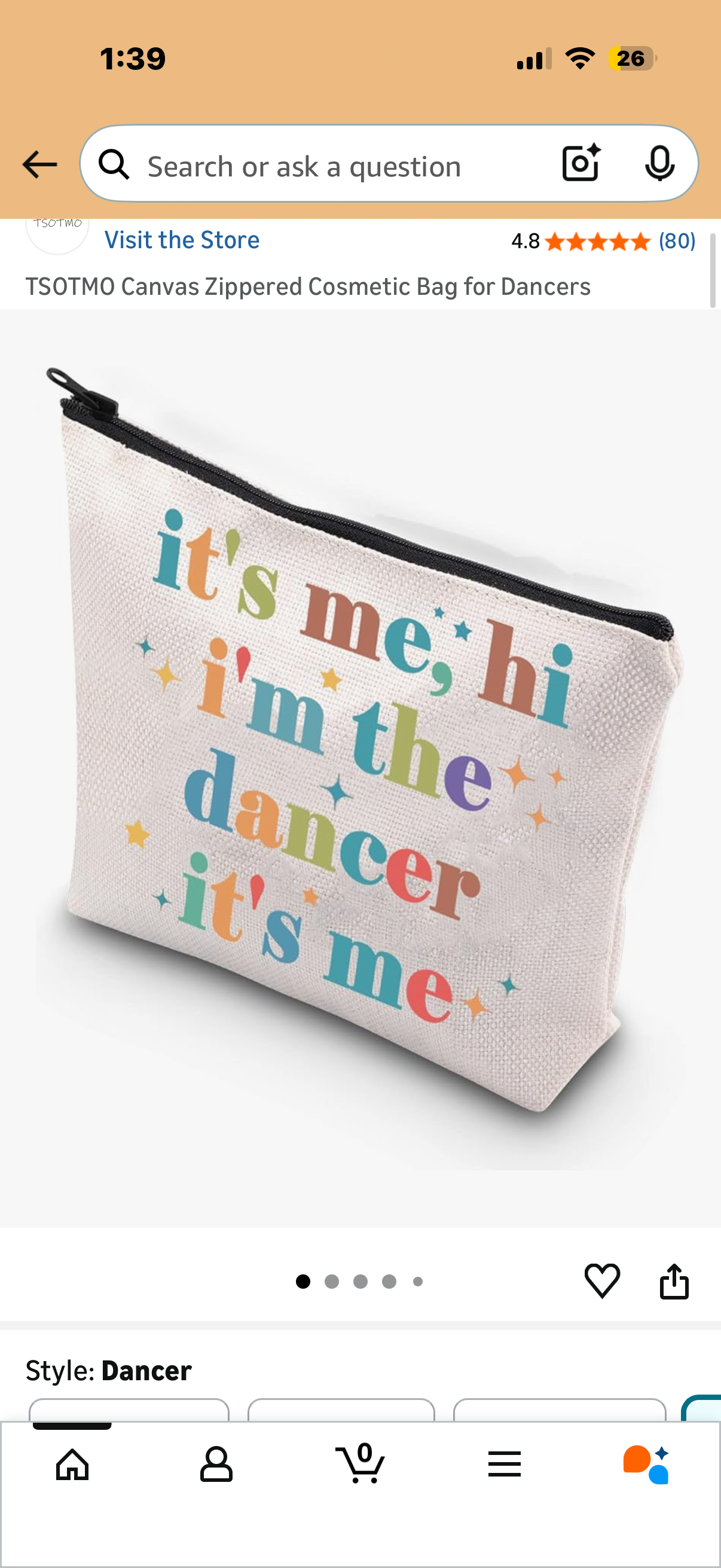 Canvas Zippered Cosmetic Bag for Dancers