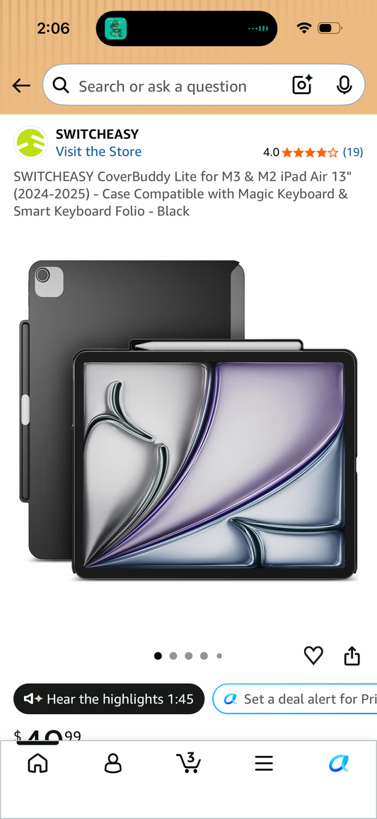 SWITCHEASY CoverBuddy Lite for M3 & M2 iPad Air 13" (2024-2025) - Case Compatible with Magic Keyboard & Smart Keyboard Folio - Black