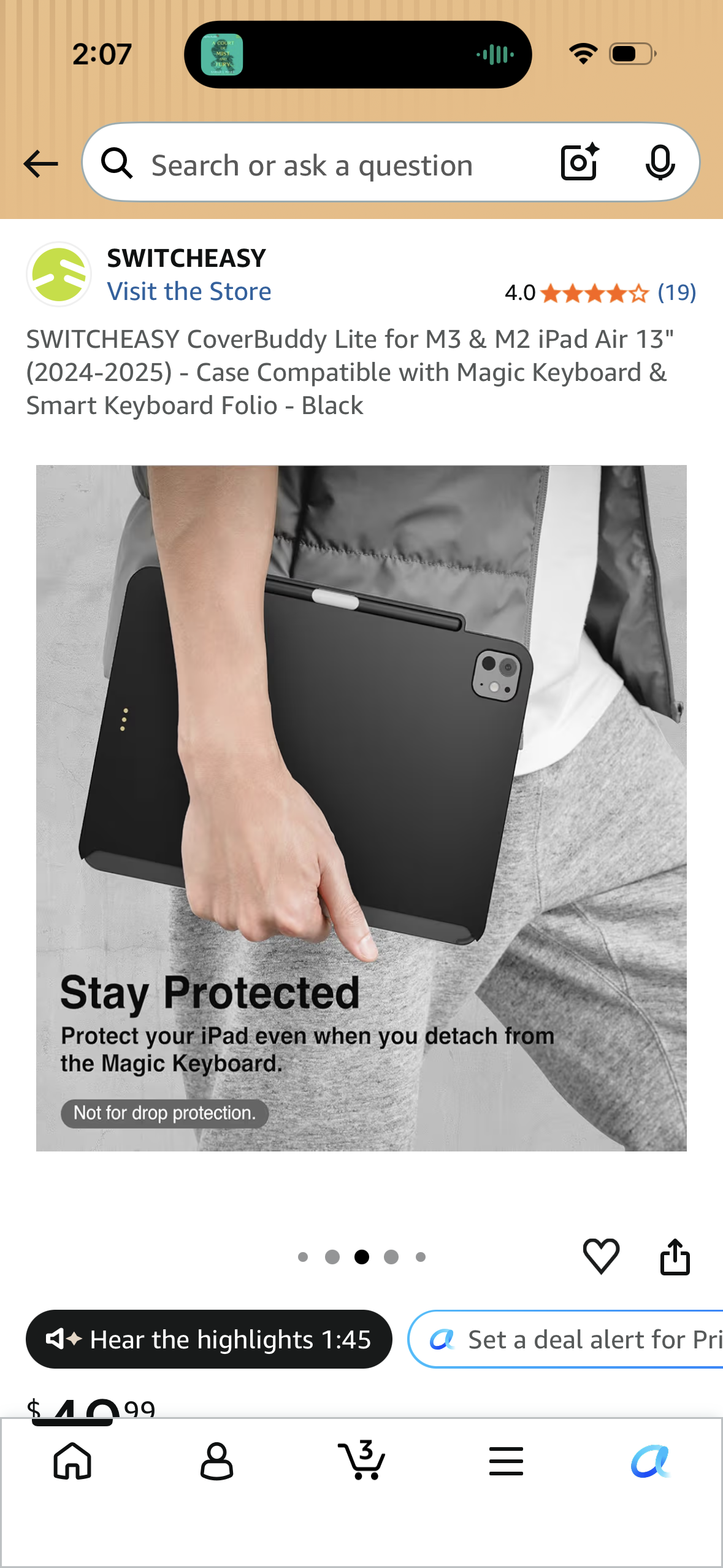 SWITCHEASY CoverBuddy Lite for M3 & M2 iPad Air 13" (2024-2025) - Case Compatible with Magic Keyboard & Smart Keyboard Folio - Black