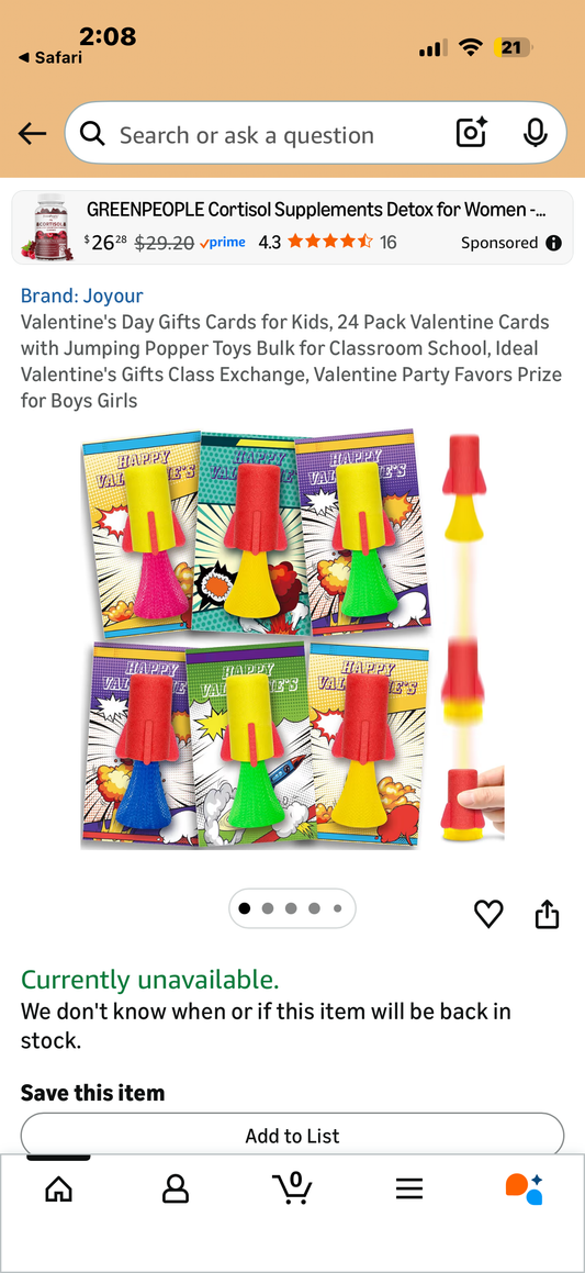 Valentine's Day Gifts Cards for Kids, 24 Pack Valentine Cards with Jumping Popper Toys Bulk for Classroom School, Ideal Valentine's Gifts Class Exchange, Valentine Party Favors Prize for Boys Girls