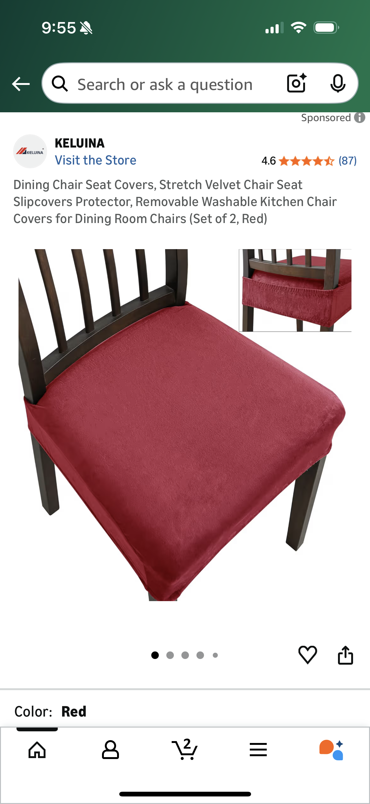 Dining Chair Seat Covers, Stretch Velvet Chair Seat Slipcovers Protector, Removable Washable Kitchen Chair Covers for Dining Room Chairs (Set of 2, Red)