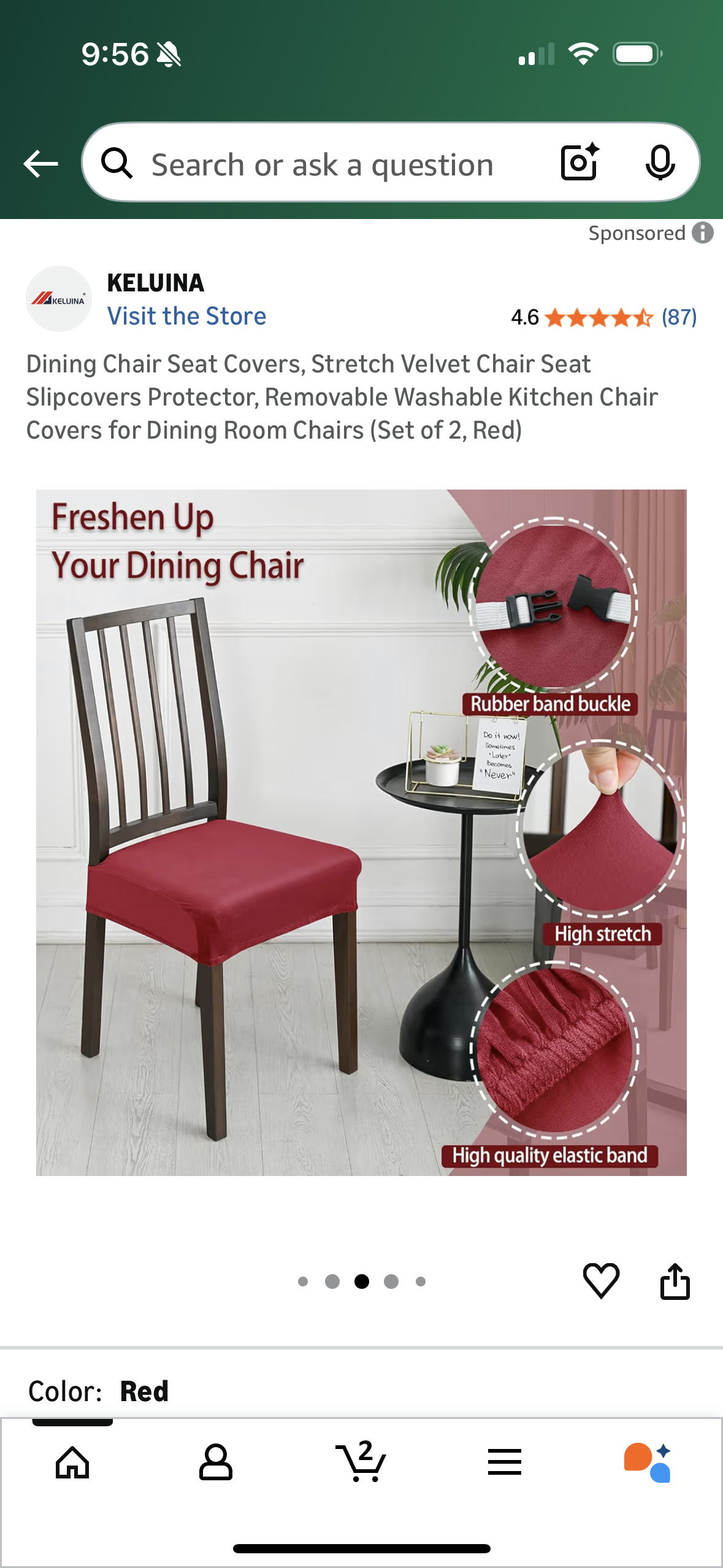 Dining Chair Seat Covers, Stretch Velvet Chair Seat Slipcovers Protector, Removable Washable Kitchen Chair Covers for Dining Room Chairs (Set of 2, Red)