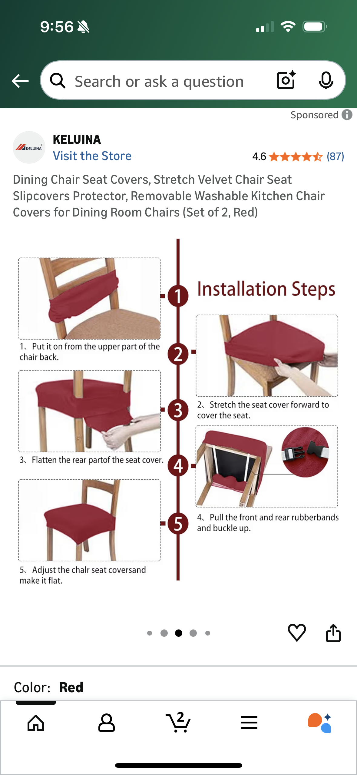 Dining Chair Seat Covers, Stretch Velvet Chair Seat Slipcovers Protector, Removable Washable Kitchen Chair Covers for Dining Room Chairs (Set of 2, Red)