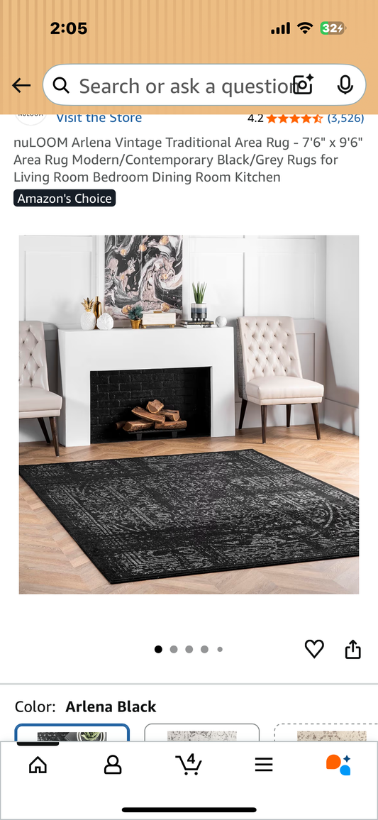 nuLOOM Arlena Vintage Traditional Area Rug - 7'6" x 9'6" Area Rug Modern/Contemporary Black/Grey Rugs for Living Room Bedroom Dining Room Kitchen (L1060)