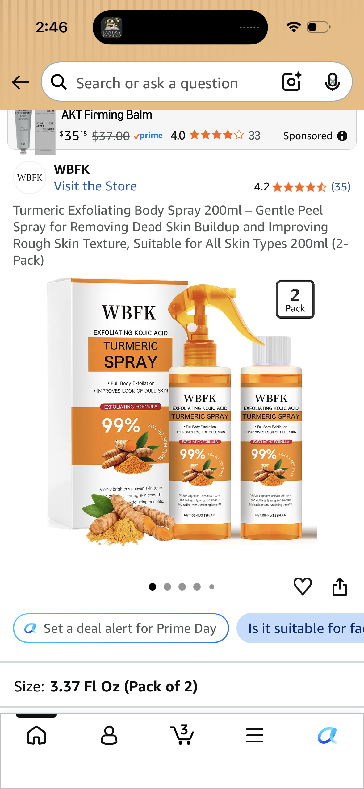 Turmeric Exfoliating Body Spray 200ml – Gentle Peel Spray for Removing Dead Skin Buildup and Improving Rough Skin Texture, Suitable for All Skin Types 200ml (2- Pack)