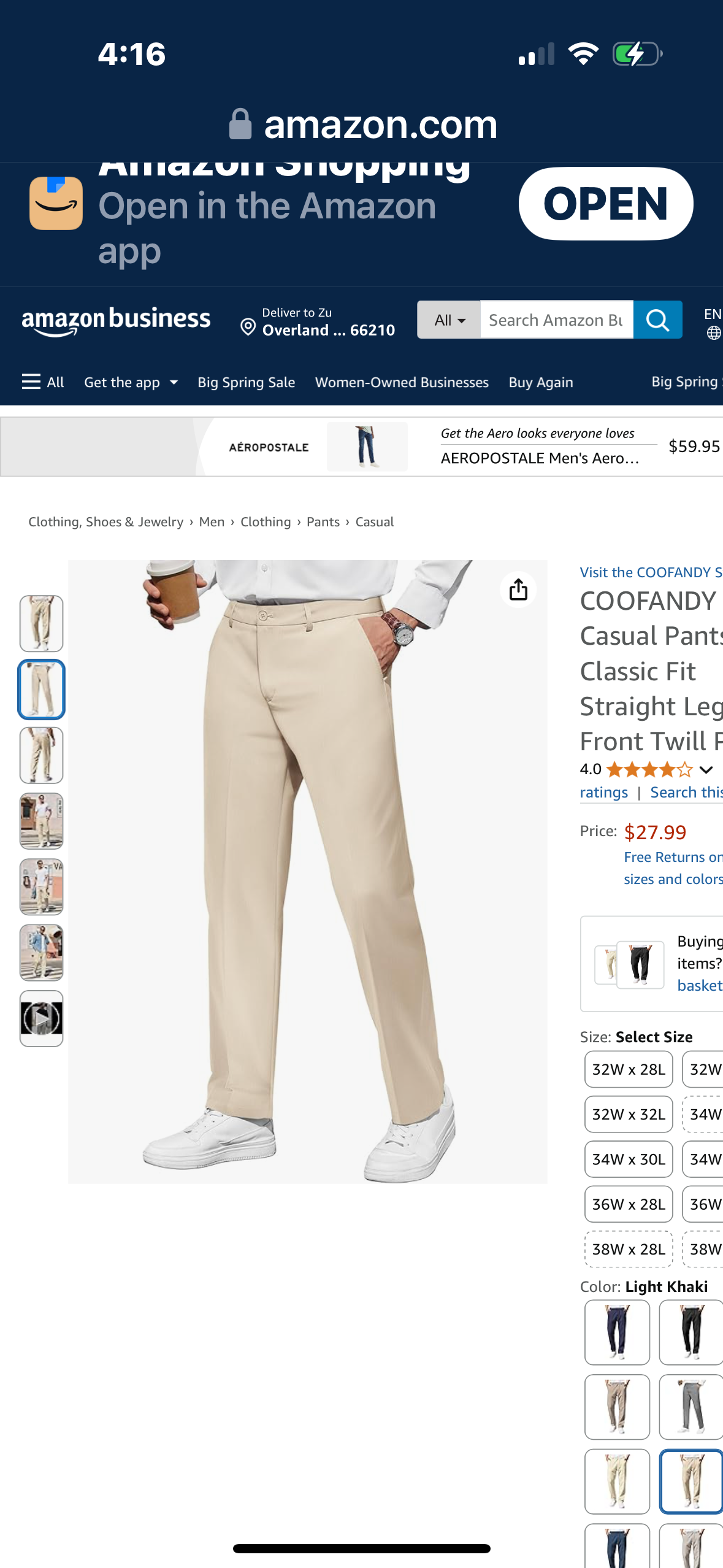 COOFANDY Men's Casual Pants Classic Fit Straight Legs Flat Front Twill Pants (34 x 30)