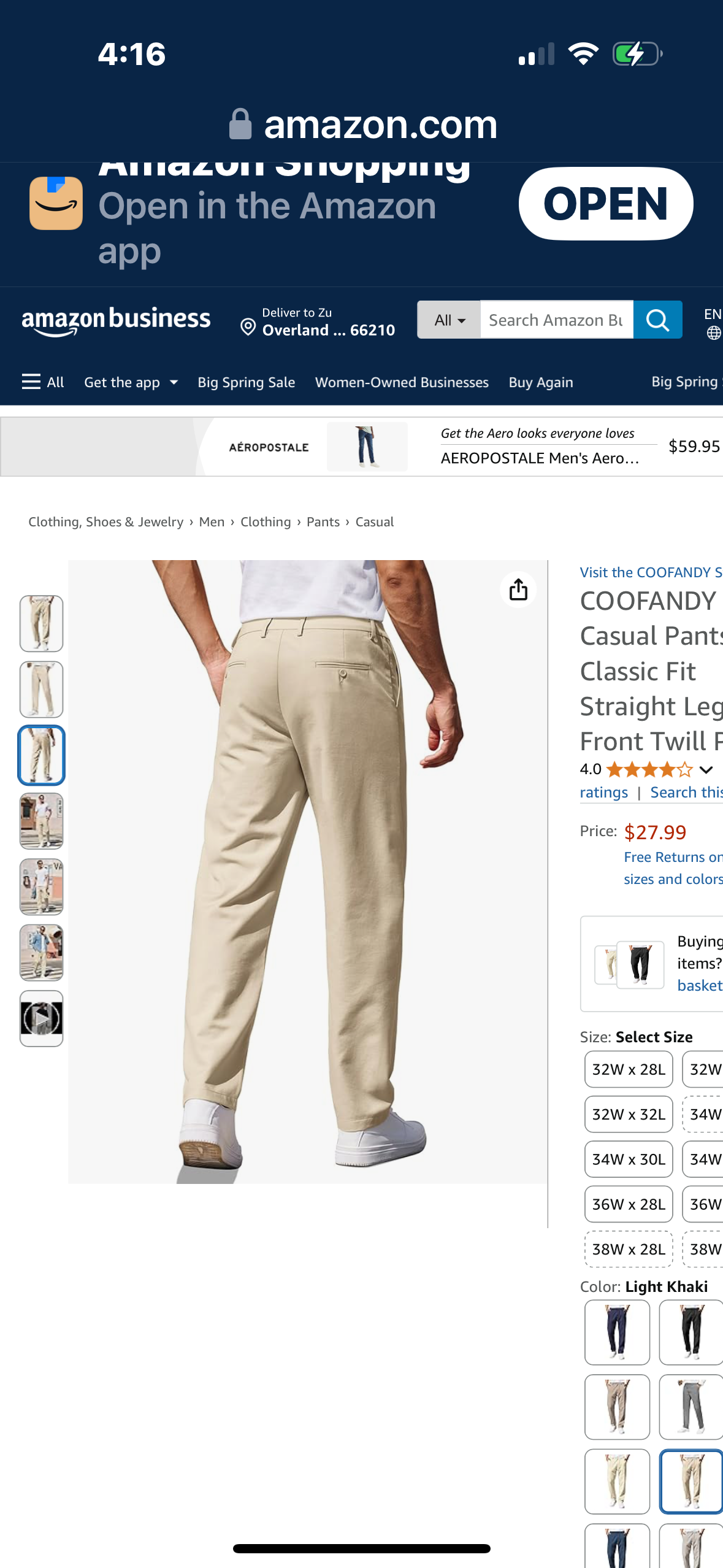 COOFANDY Men's Casual Pants Classic Fit Straight Legs Flat Front Twill Pants (34 x 30)