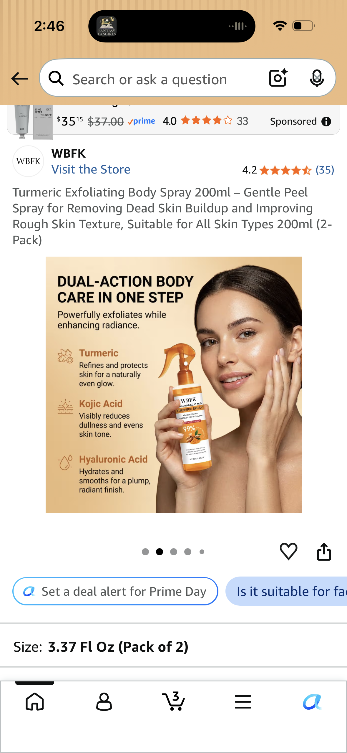 Turmeric Exfoliating Body Spray 200ml – Gentle Peel Spray for Removing Dead Skin Buildup and Improving Rough Skin Texture, Suitable for All Skin Types 200ml (2- Pack)