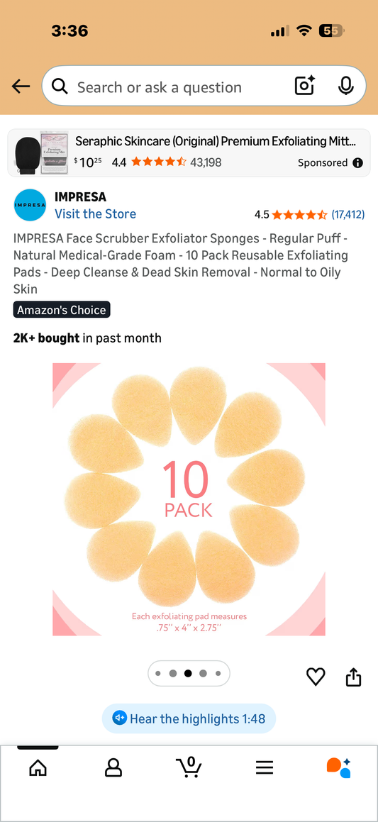 IMPRESA Face Scrubber Exfoliator Sponges - Regular Puff - Natural Medical-Grade Foam - 10 Pack Reusable Exfoliating Pads - Deep Cleanse & Dead Skin Removal - Normal to Oily Skin