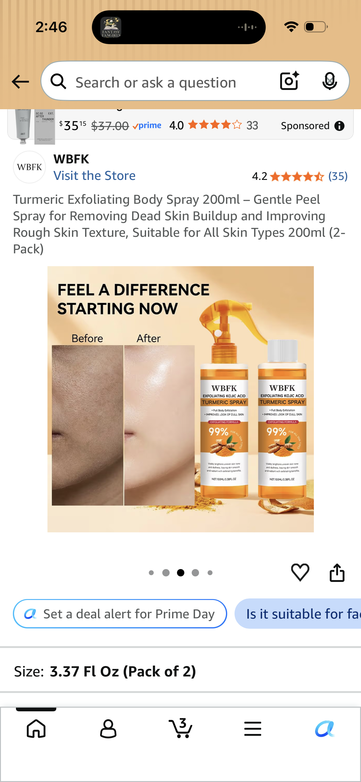 Turmeric Exfoliating Body Spray 200ml – Gentle Peel Spray for Removing Dead Skin Buildup and Improving Rough Skin Texture, Suitable for All Skin Types 200ml (2- Pack)