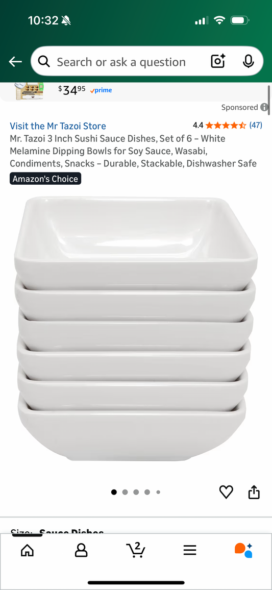 Mr. Tazoi 3 Inch Sushi Sauce Dishes, Set of 6 – White Melamine Dipping Bowls for Soy Sauce, Wasabi, Condiments, Snacks – Durable, Stackable, Dishwasher Safe