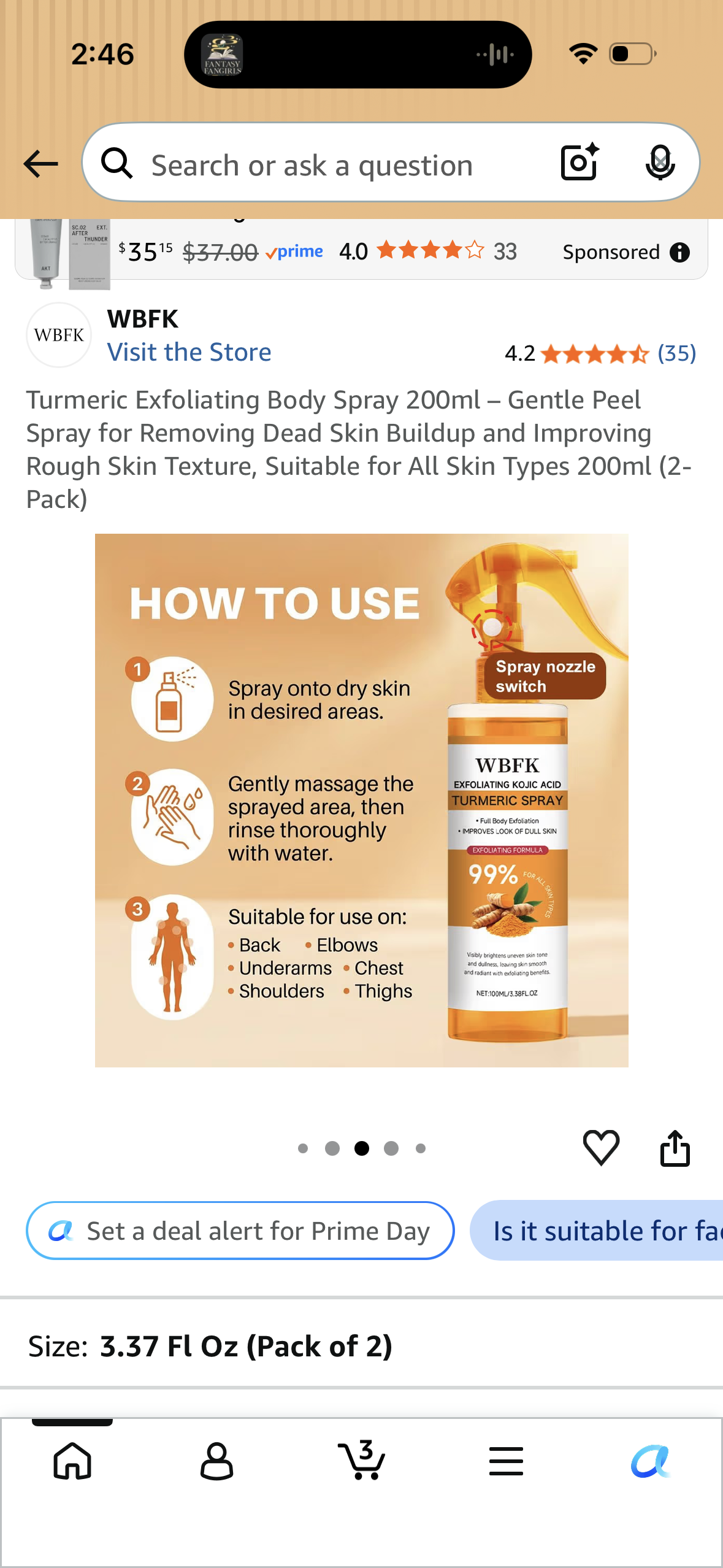 Turmeric Exfoliating Body Spray 200ml – Gentle Peel Spray for Removing Dead Skin Buildup and Improving Rough Skin Texture, Suitable for All Skin Types 200ml (2- Pack)