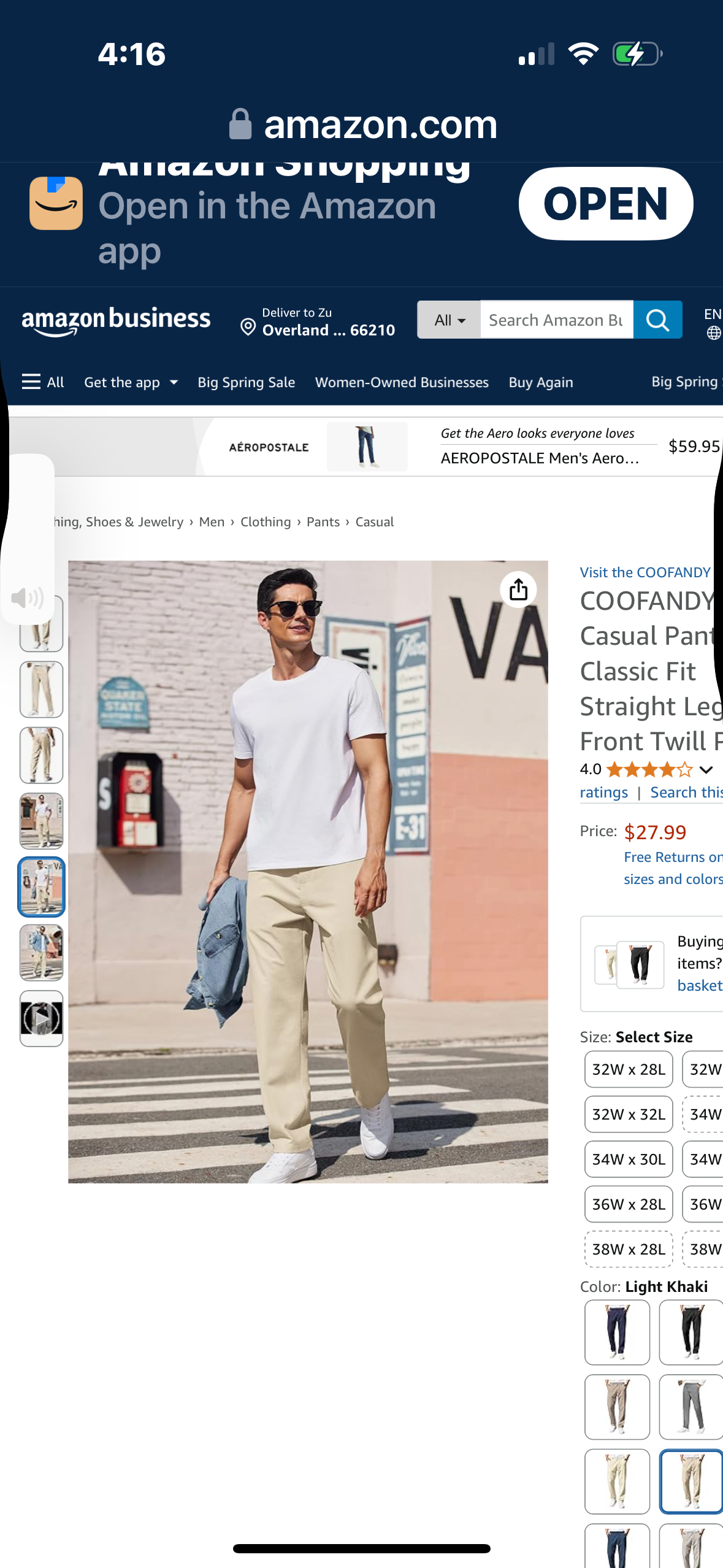 COOFANDY Men's Casual Pants Classic Fit Straight Legs Flat Front Twill Pants (34 x 30)