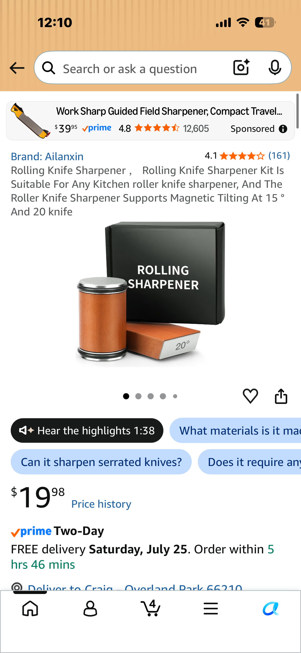 Rolling Knife Sharpener Kit, Suitable For Any Kitchen, Supports Magnetic Tilting At 15 ° And 20 knife