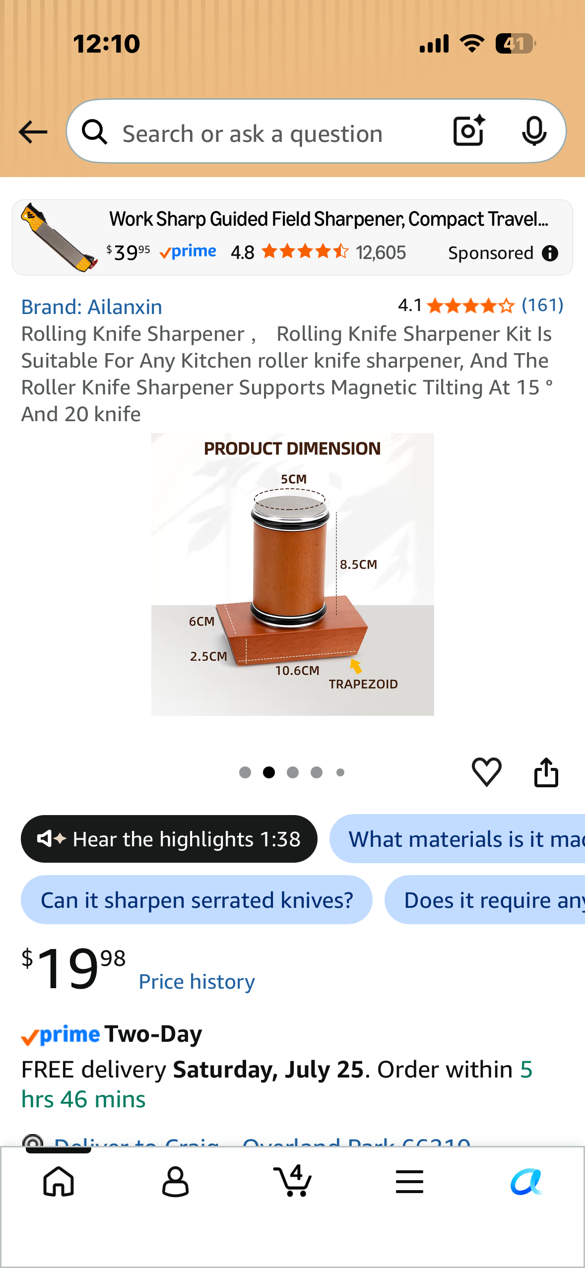 Rolling Knife Sharpener Kit, Suitable For Any Kitchen, Supports Magnetic Tilting At 15 ° And 20 knife
