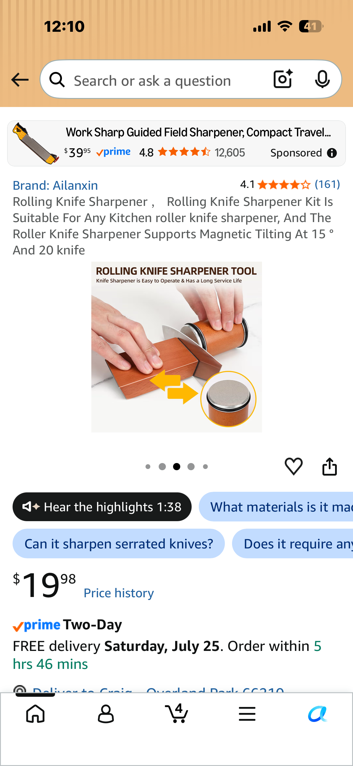 Rolling Knife Sharpener Kit, Suitable For Any Kitchen, Supports Magnetic Tilting At 15 ° And 20 knife