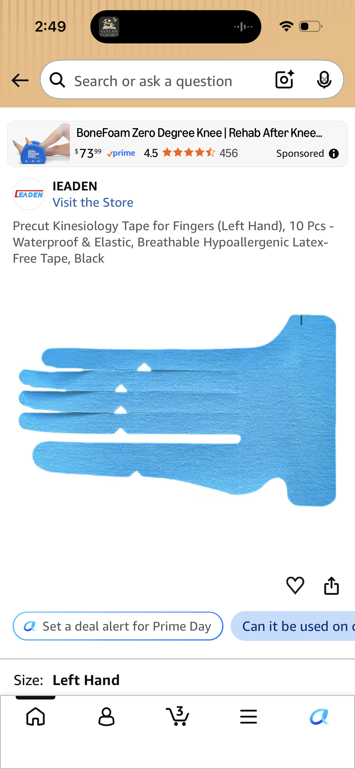 Precut Kinesiology Tape for Fingers (Left Hand), 10 Pcs - Waterproof & Elastic, Breathable Hypoallergenic Latex-Free Tape, Black
