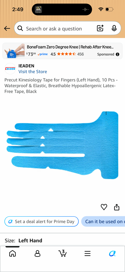 Precut Kinesiology Tape for Fingers (Left Hand), 10 Pcs - Waterproof & Elastic, Breathable Hypoallergenic Latex-Free Tape, Black