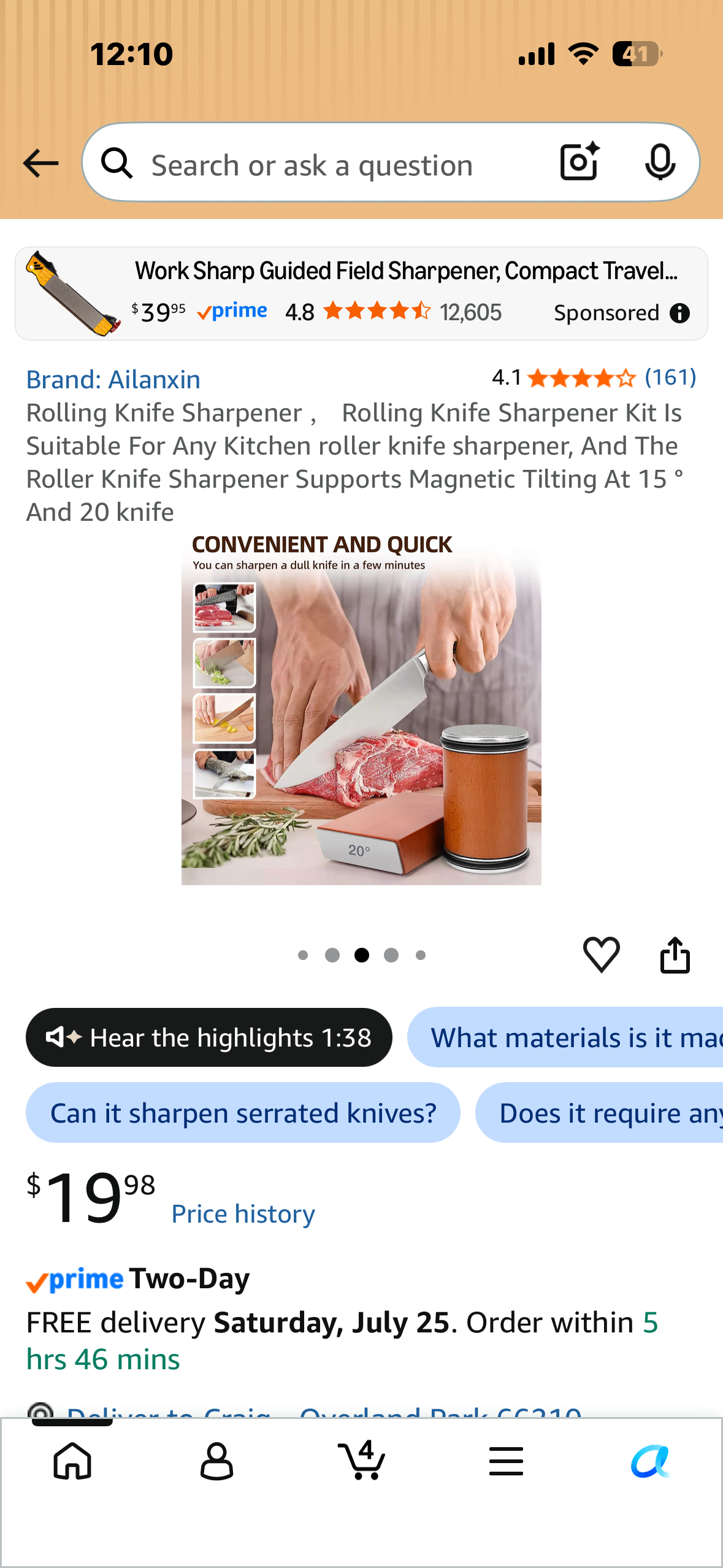 Rolling Knife Sharpener Kit, Suitable For Any Kitchen, Supports Magnetic Tilting At 15 ° And 20 knife