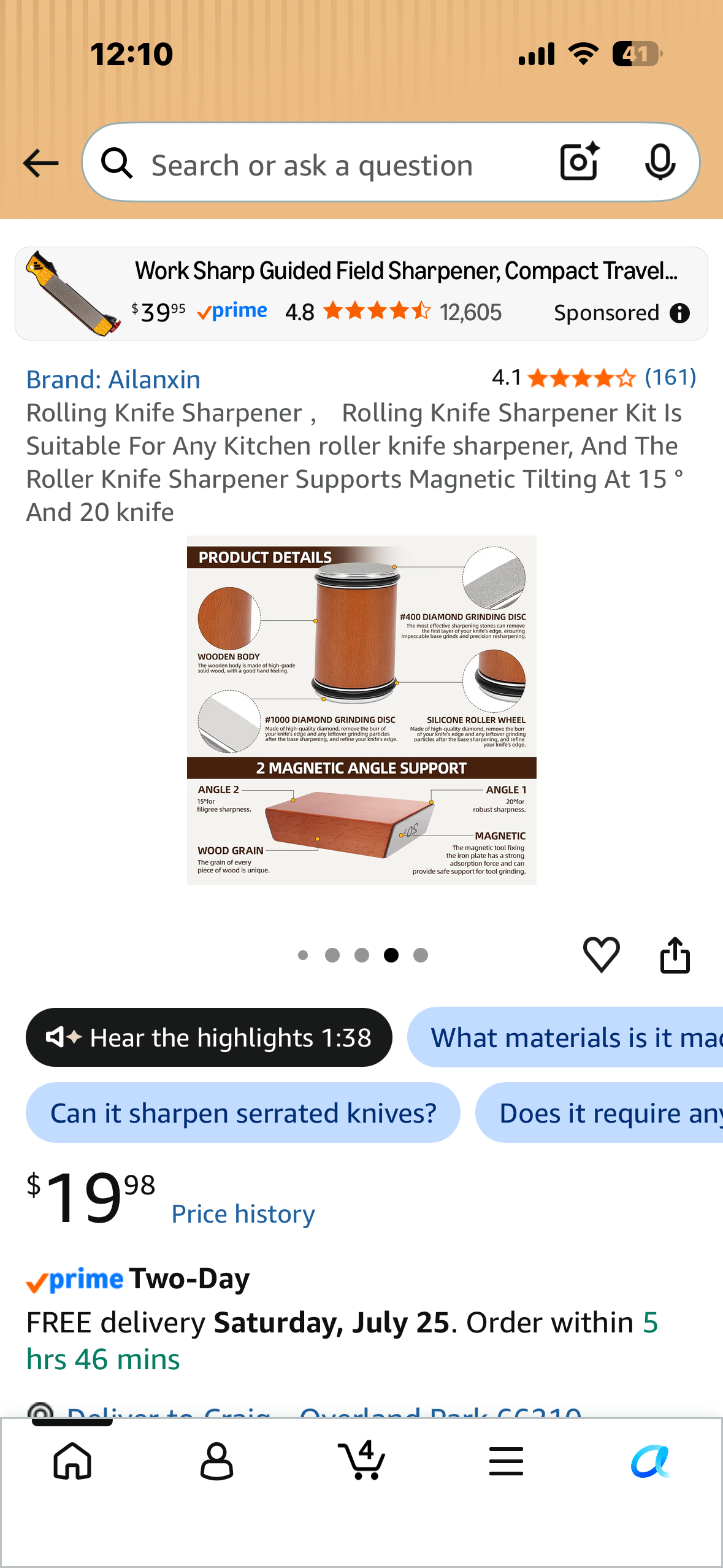 Rolling Knife Sharpener Kit, Suitable For Any Kitchen, Supports Magnetic Tilting At 15 ° And 20 knife