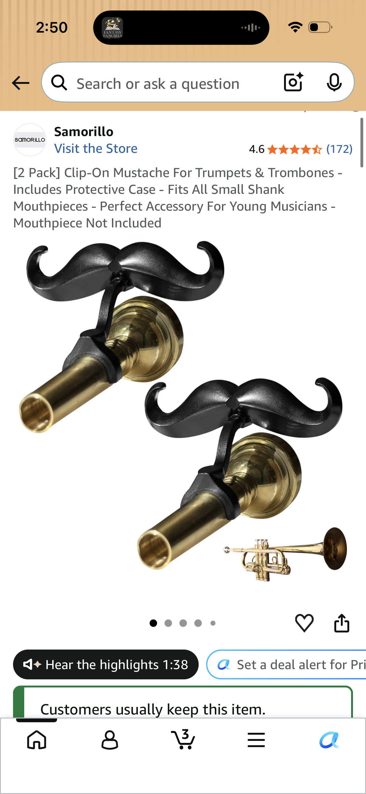 [2 Pack] Clip-On Mustache For Trumpets & Trombones - Includes Protective Case - Fits All Small Shank Mouthpieces - Perfect Accessory For Young Musicians - Mouthpiece Not Included