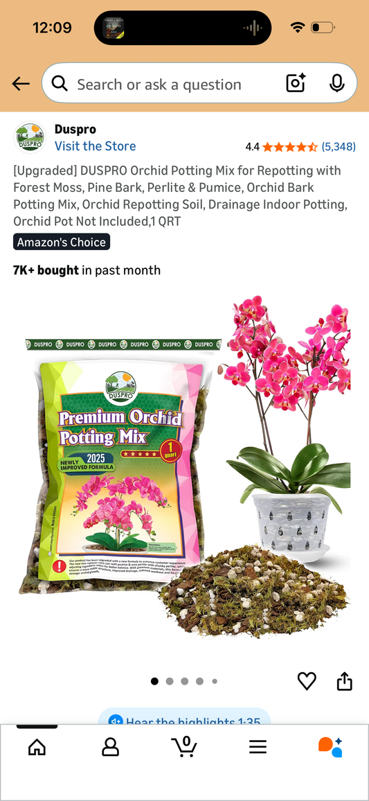 [Upgraded] DUSPRO Orchid Potting Mix for Repotting with Forest Moss, Pine Bark, Perlite & Pumice, Orchid Bark Potting Mix, Orchid Repotting Soil, Drainage Indoor Potting, Orchid Pot Not Included,1 QRT