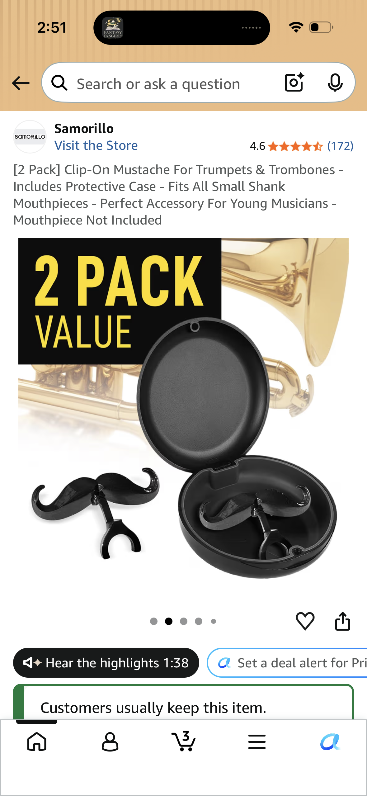 [2 Pack] Clip-On Mustache For Trumpets & Trombones - Includes Protective Case - Fits All Small Shank Mouthpieces - Perfect Accessory For Young Musicians - Mouthpiece Not Included