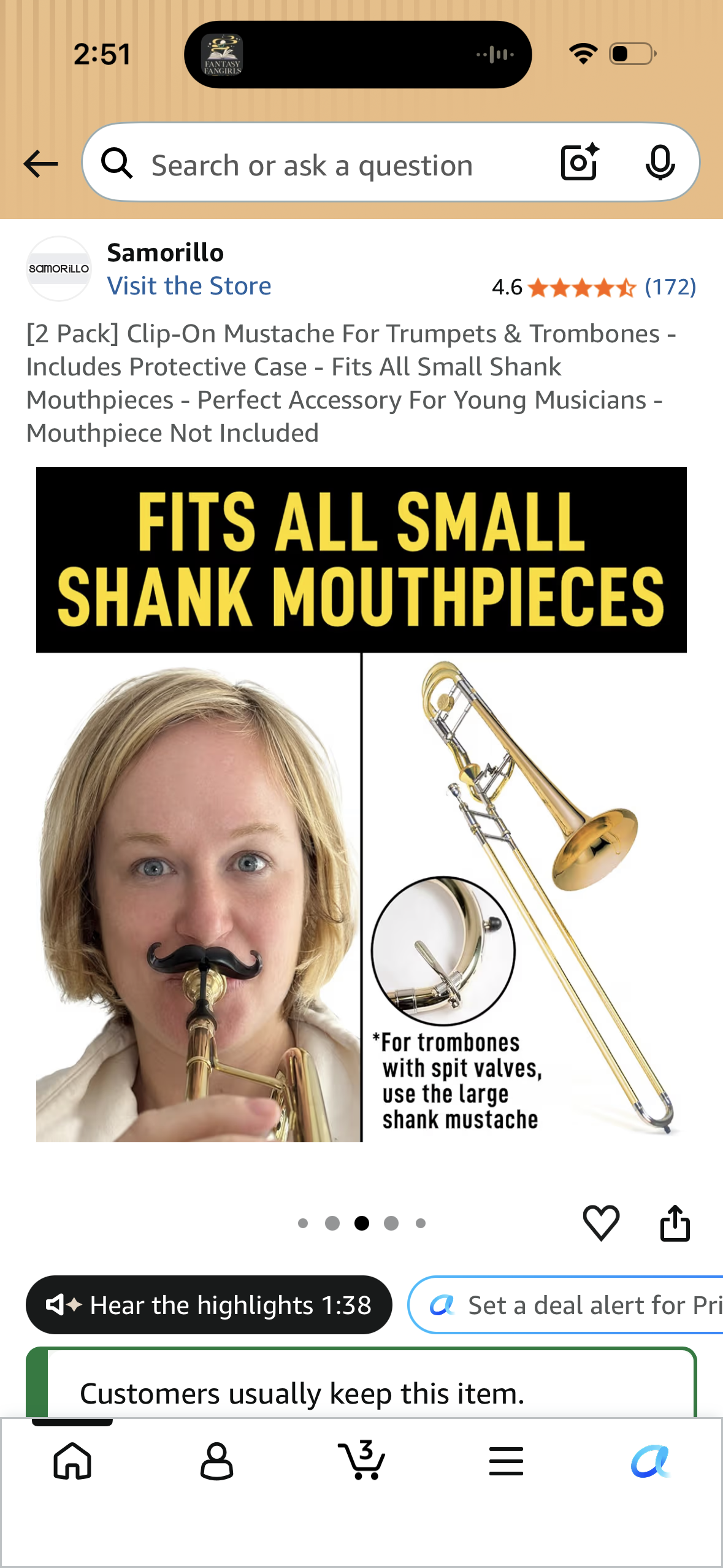 [2 Pack] Clip-On Mustache For Trumpets & Trombones - Includes Protective Case - Fits All Small Shank Mouthpieces - Perfect Accessory For Young Musicians - Mouthpiece Not Included