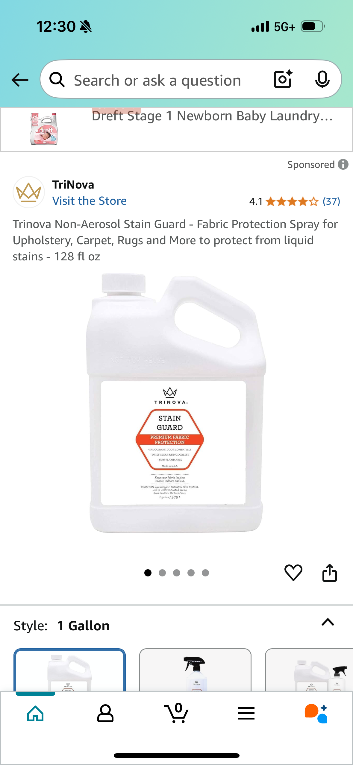 Trinova Non-Aerosol Stain Guard - Fabric Protection Spray for Upholstery, Carpet, Rugs and More to protect from liquid stains - 128 fl oz