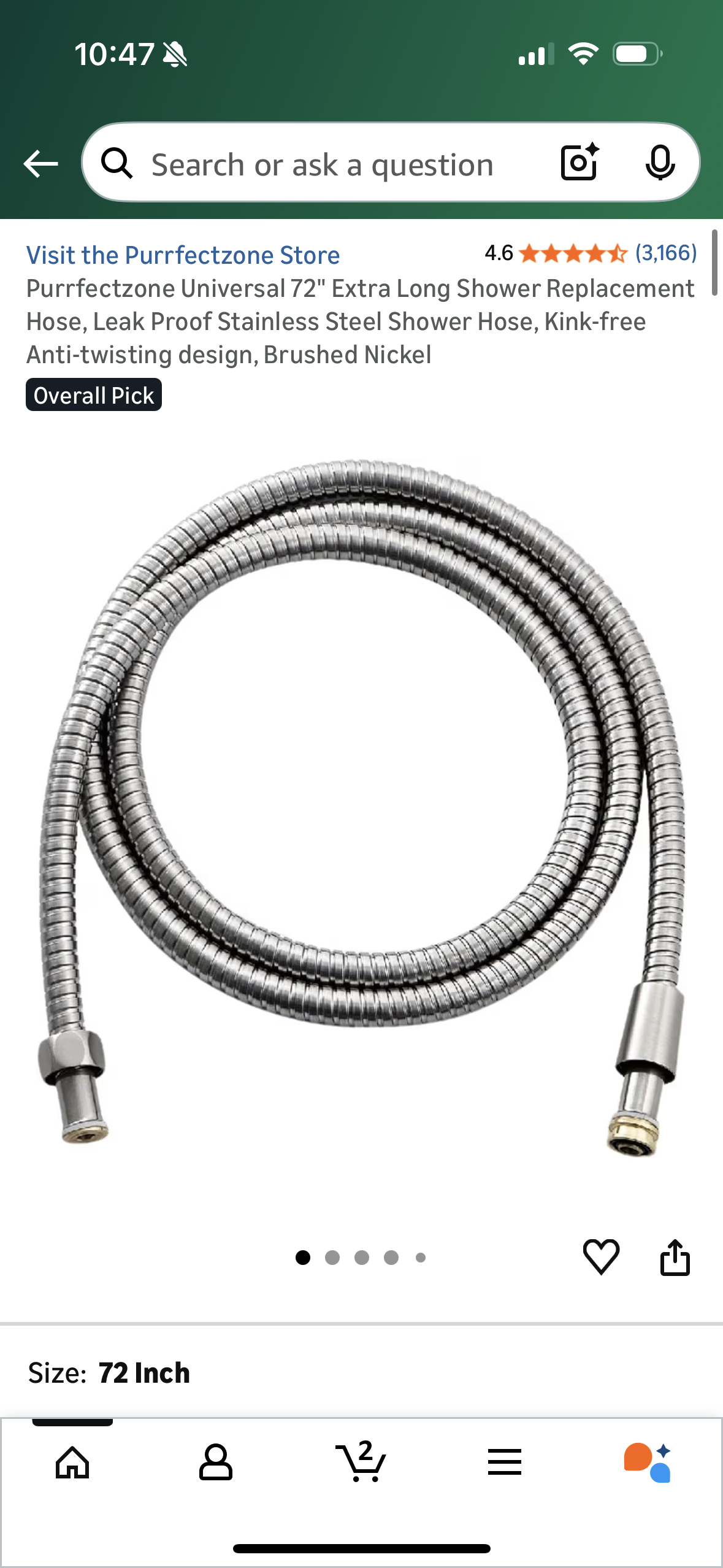 Purrfectzone Universal 72" Extra Long Shower Replacement Hose, Leak Proof Stainless Steel Shower Hose, Kink-free Anti-twisting design, Chrome