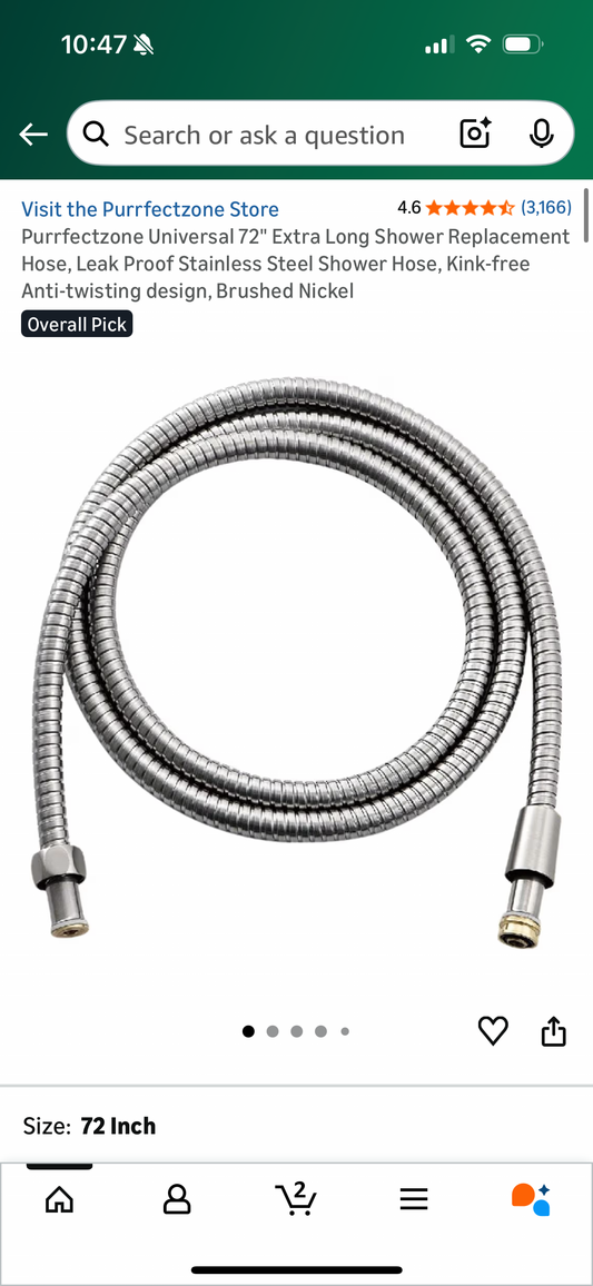 Purrfectzone Universal 72" Extra Long Shower Replacement Hose, Leak Proof Stainless Steel Shower Hose, Kink-free Anti-twisting design, Chrome