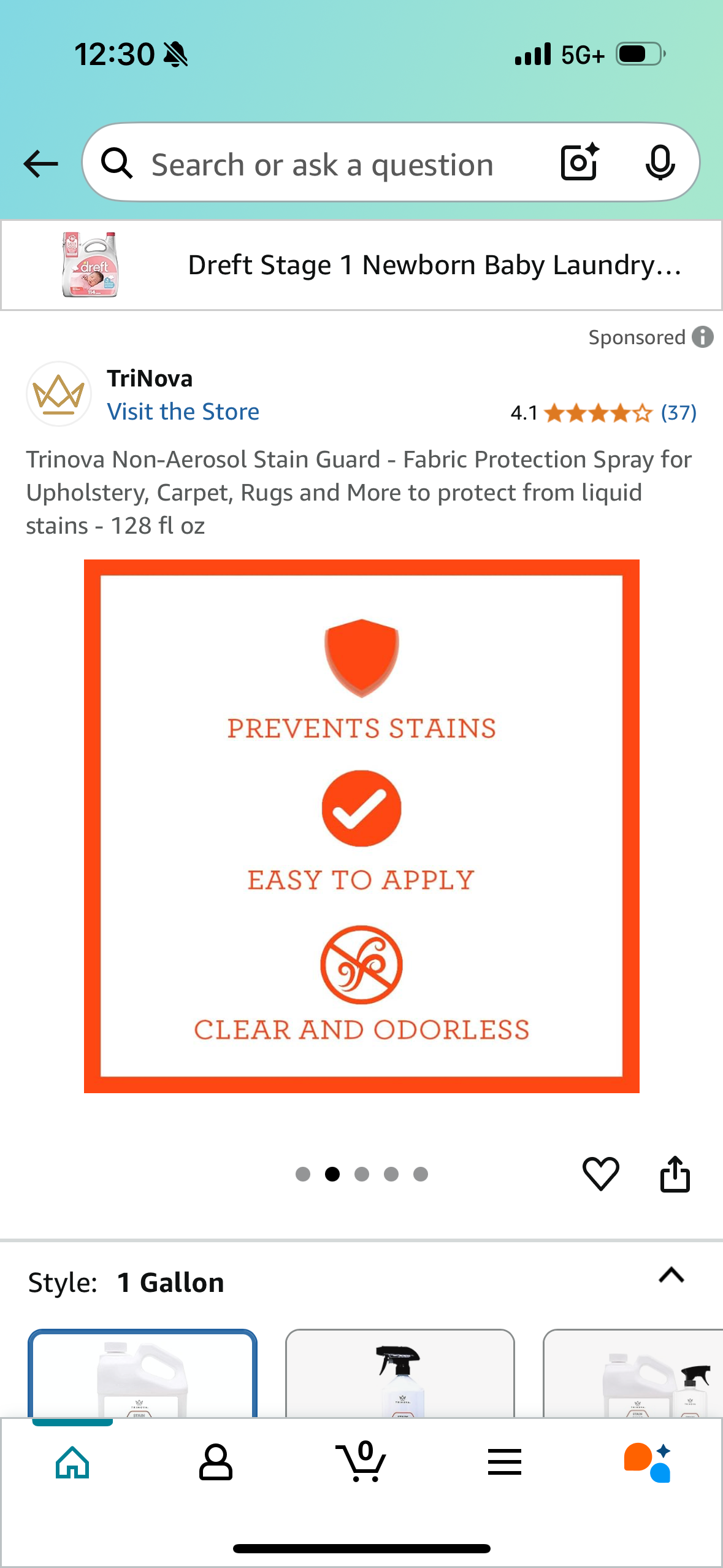 Trinova Non-Aerosol Stain Guard - Fabric Protection Spray for Upholstery, Carpet, Rugs and More to protect from liquid stains - 128 fl oz