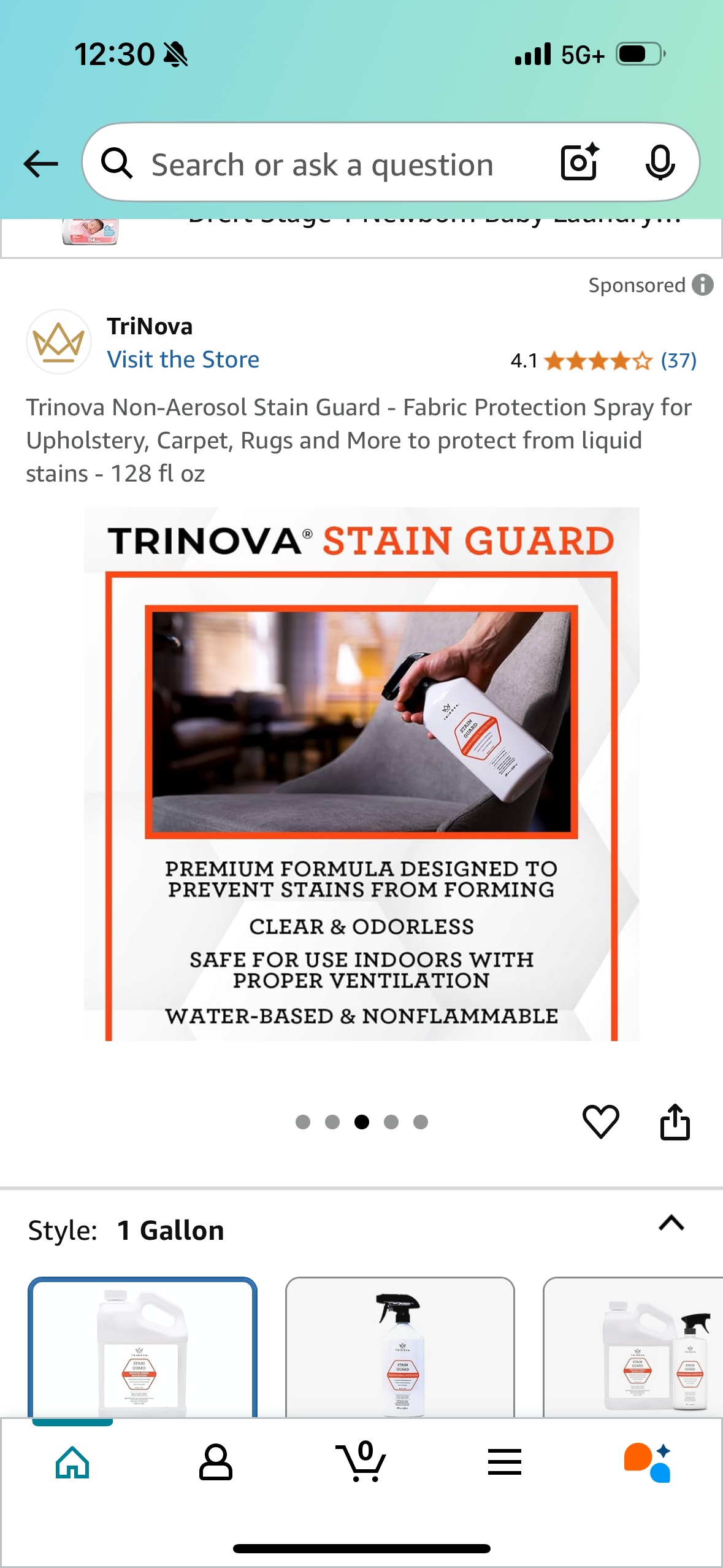 Trinova Non-Aerosol Stain Guard - Fabric Protection Spray for Upholstery, Carpet, Rugs and More to protect from liquid stains - 128 fl oz