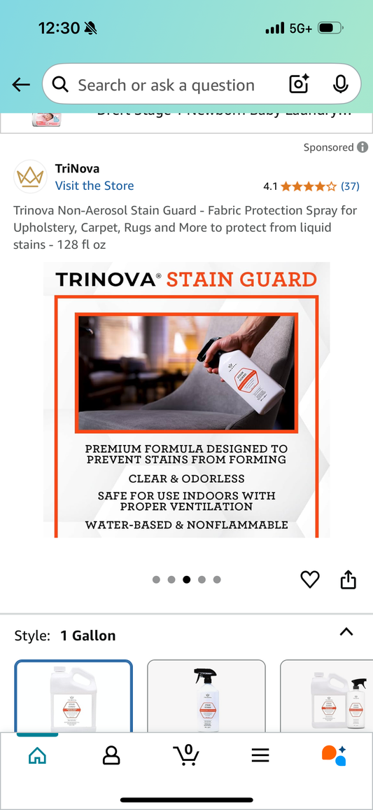 Trinova Non-Aerosol Stain Guard - Fabric Protection Spray for Upholstery, Carpet, Rugs and More to protect from liquid stains - 128 fl oz