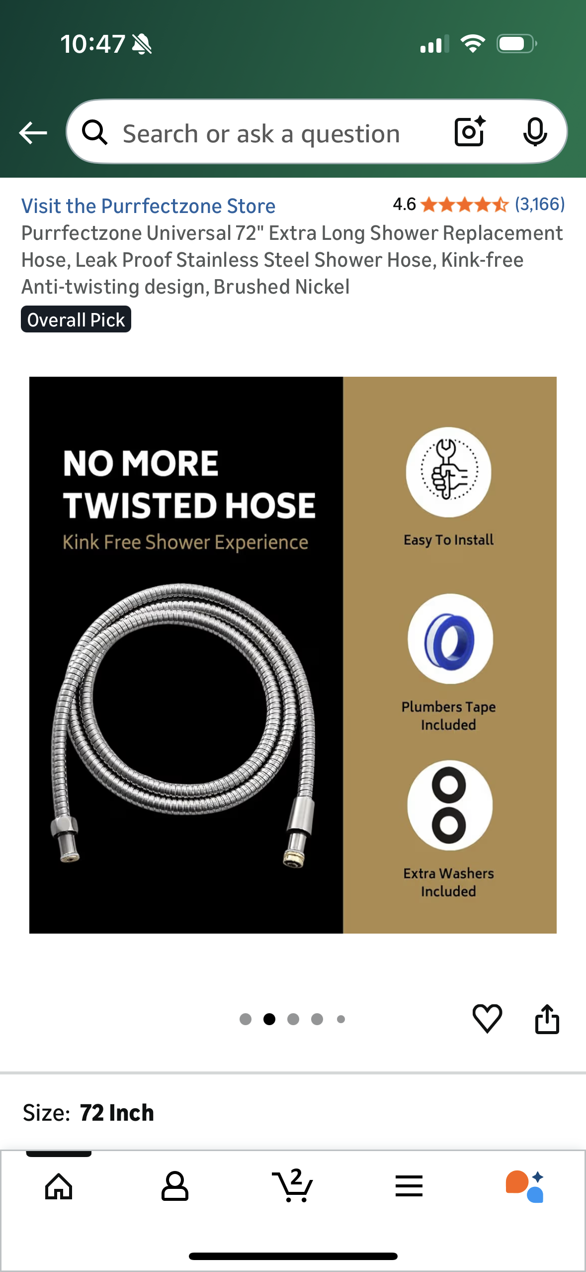 Purrfectzone Universal 72" Extra Long Shower Replacement Hose, Leak Proof Stainless Steel Shower Hose, Kink-free Anti-twisting design, Chrome