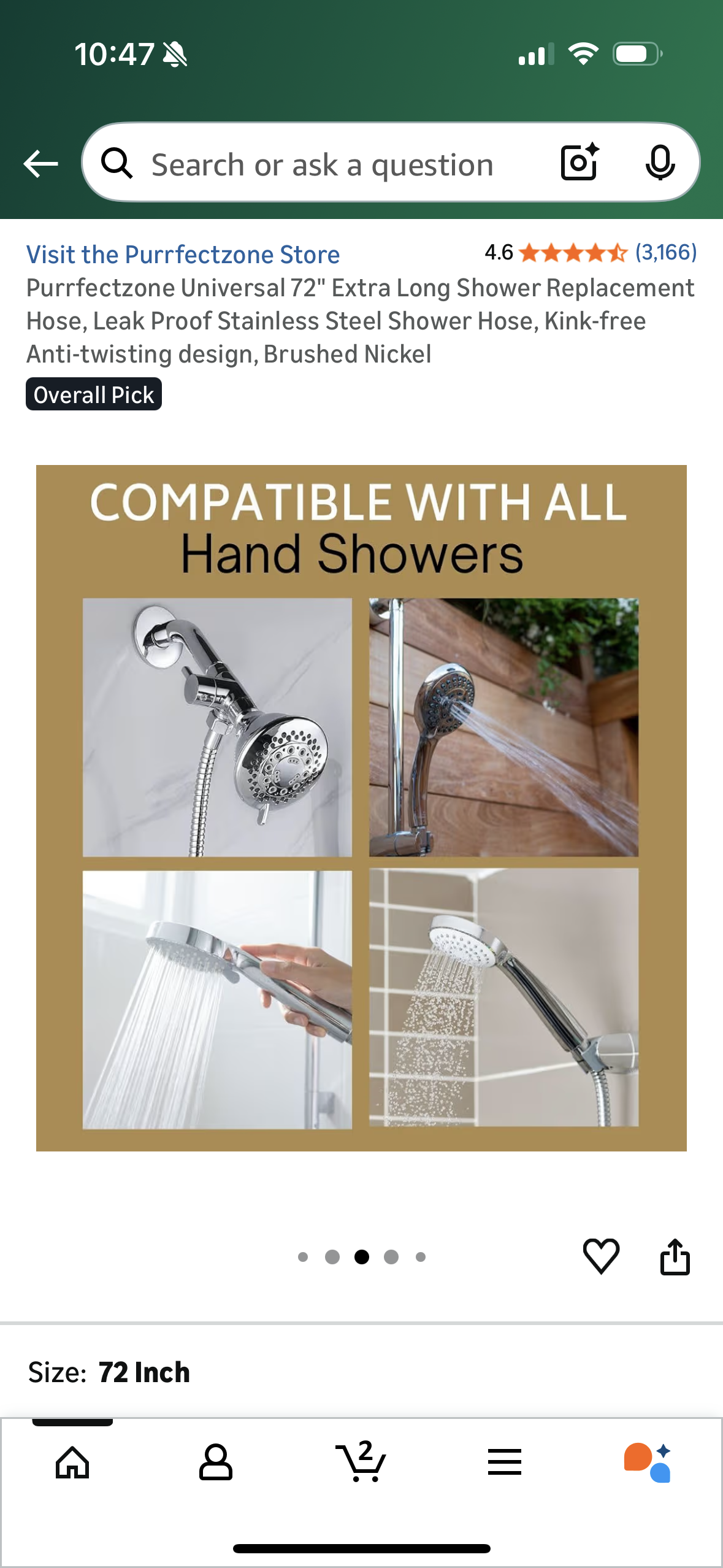 Purrfectzone Universal 72" Extra Long Shower Replacement Hose, Leak Proof Stainless Steel Shower Hose, Kink-free Anti-twisting design, Chrome