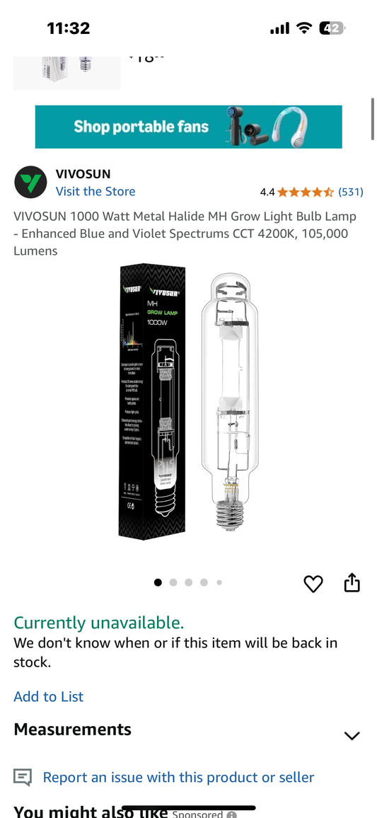 New - VIVOSUN 1000 Watt Metal Halide MH Grow Light Bulb (R517)