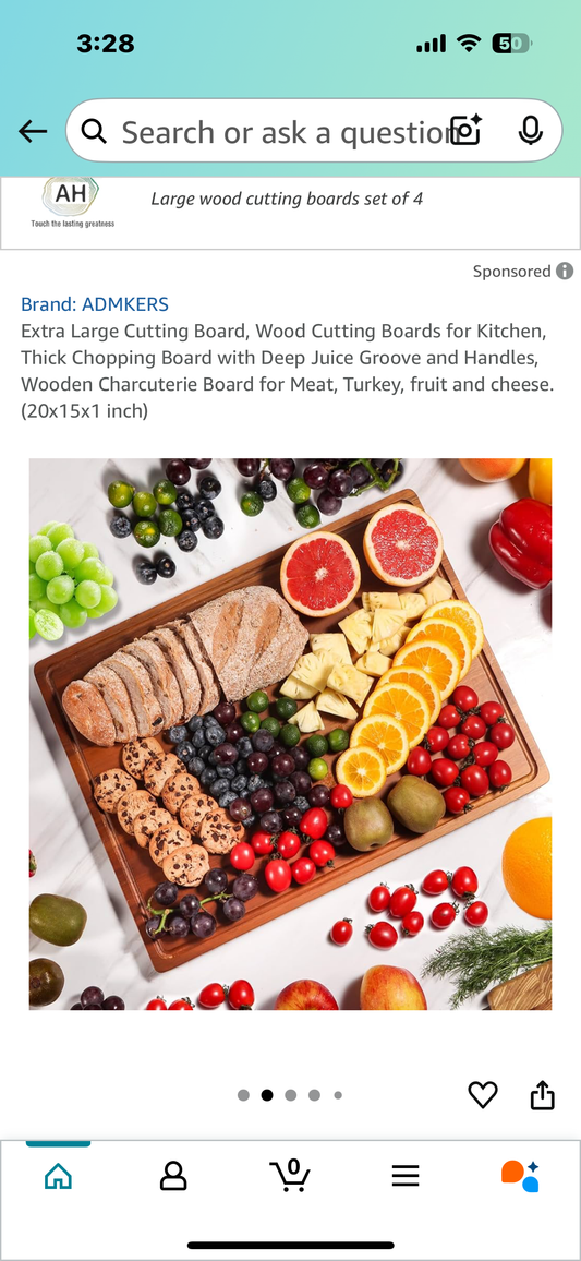 Extra Large Cutting Board, Wood Cutting Boards for Kitchen, Thick Chopping Board with Deep Juice Groove and Handles, Wooden Charcuterie Board for Meat, Turkey, fruit and cheese. (20x15x1 inch)