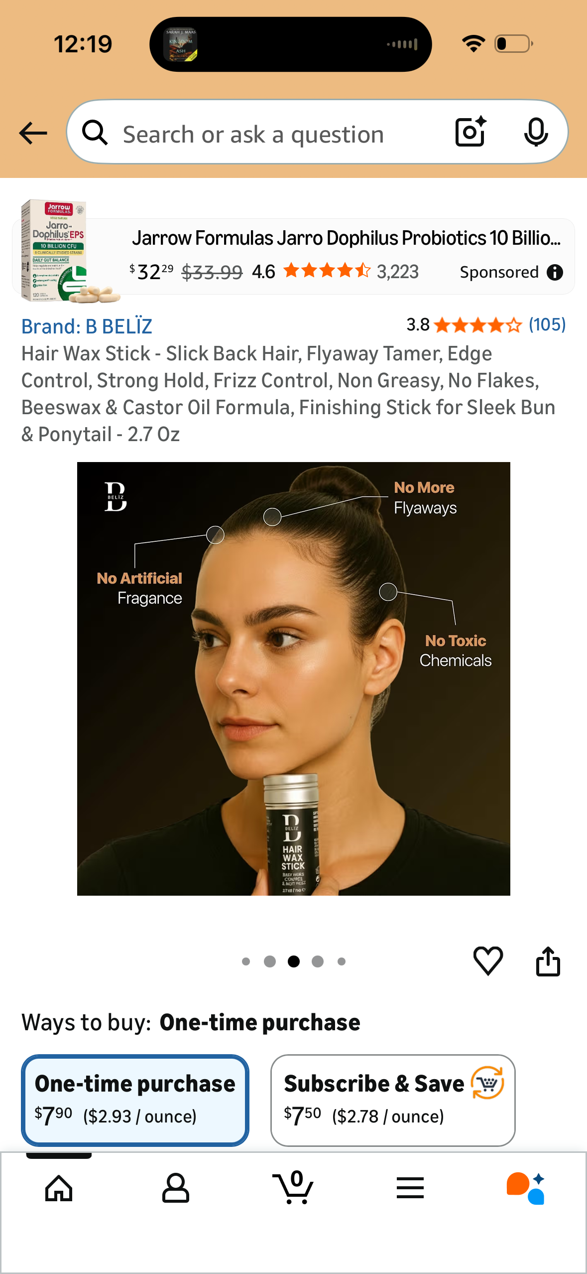 Hair Wax Stick - Slick Back Hair, Flyaway Tamer, Edge Control, Strong Hold, Frizz Control, Non Greasy, No Flakes, Beeswax & Castor Oil Formula, Finishing Stick for Sleek Bun & Ponytail - 2.7 Oz