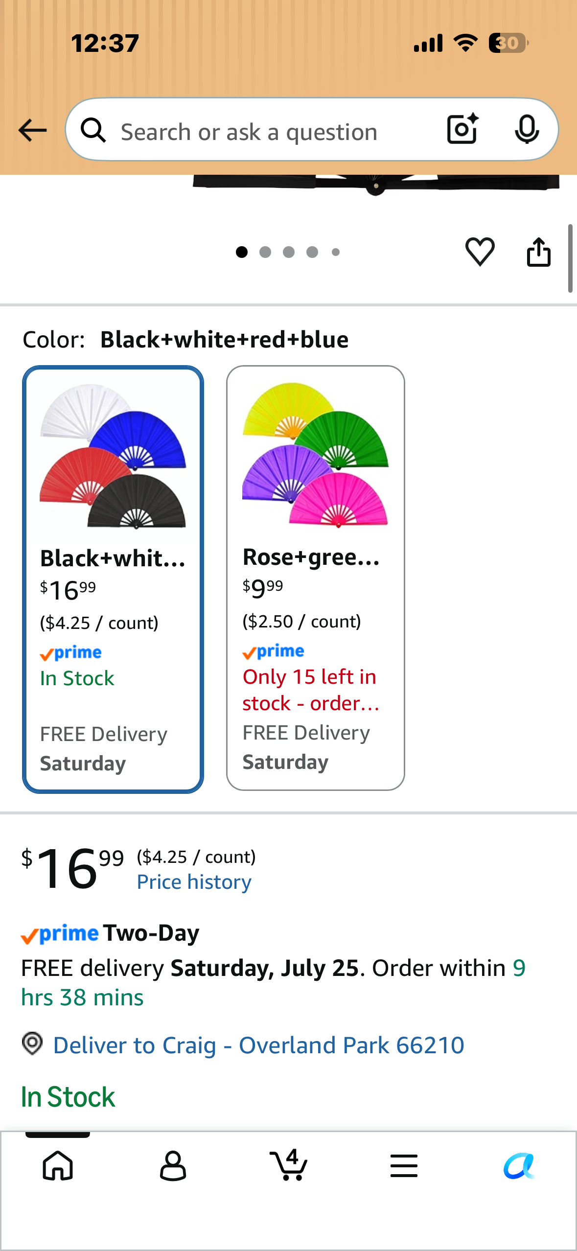 4-Pack, Hand Fans, Large Big Rave Folding Handheld Clacking Fans, Popping Fan that Makes Snapping Sound (Black+White+Red+Blue)